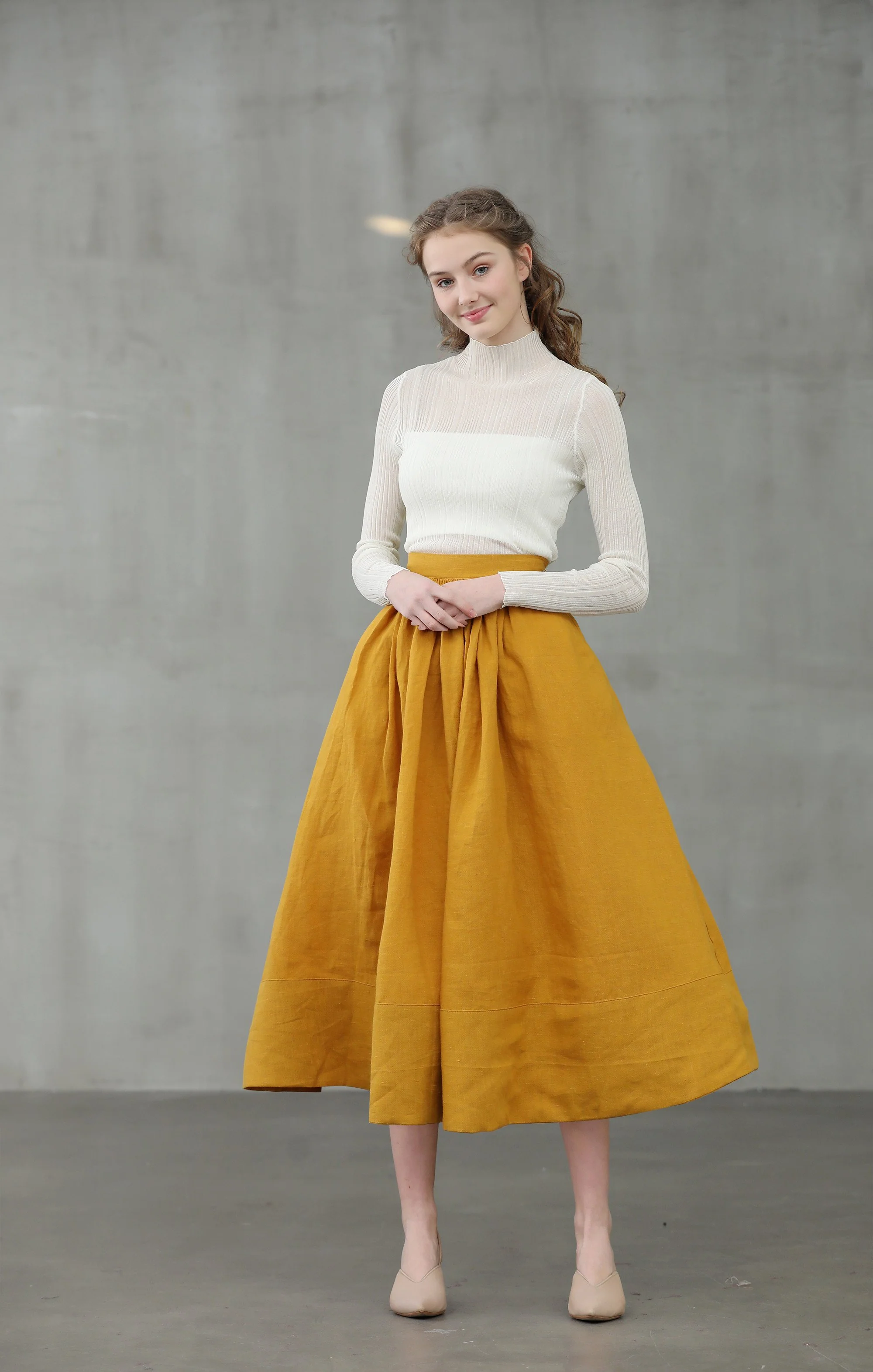 Daisy 03 | mustard yellow linen skirt - Image 4