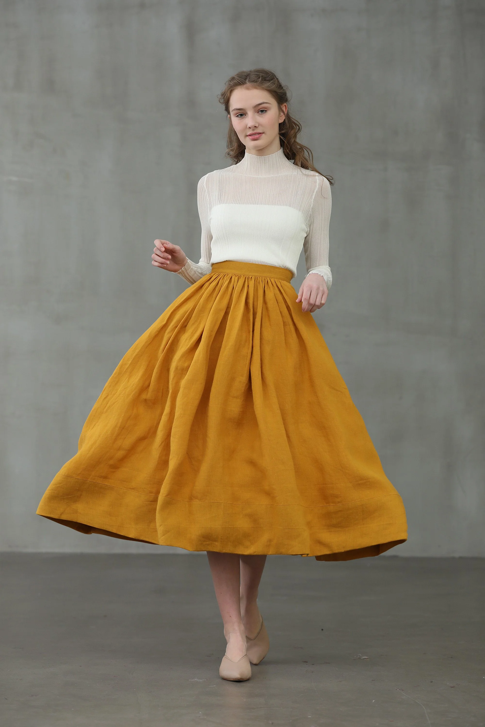 Daisy 03 | mustard yellow linen skirt - Image 5