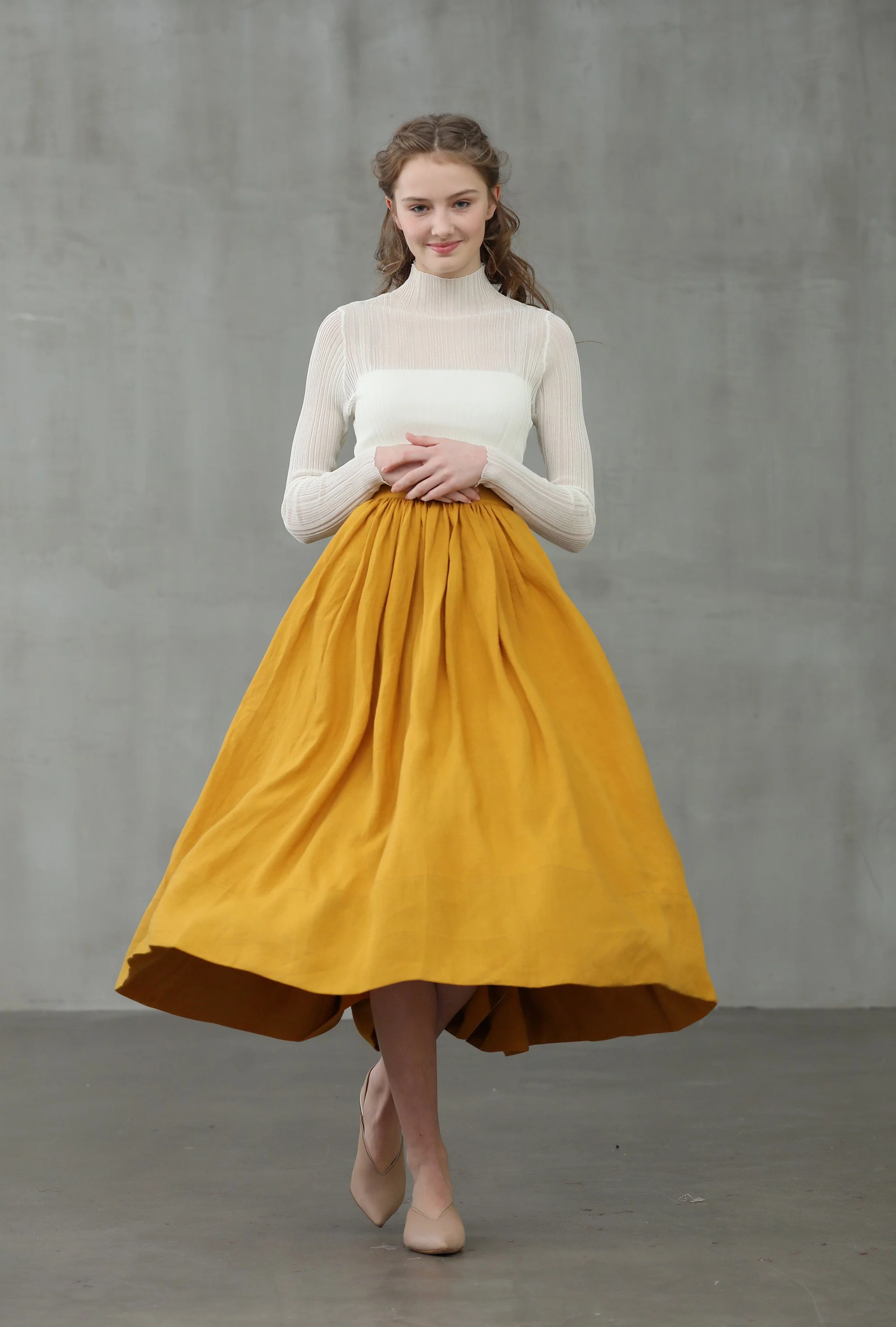 Daisy 03 | mustard yellow linen skirt - Image 6