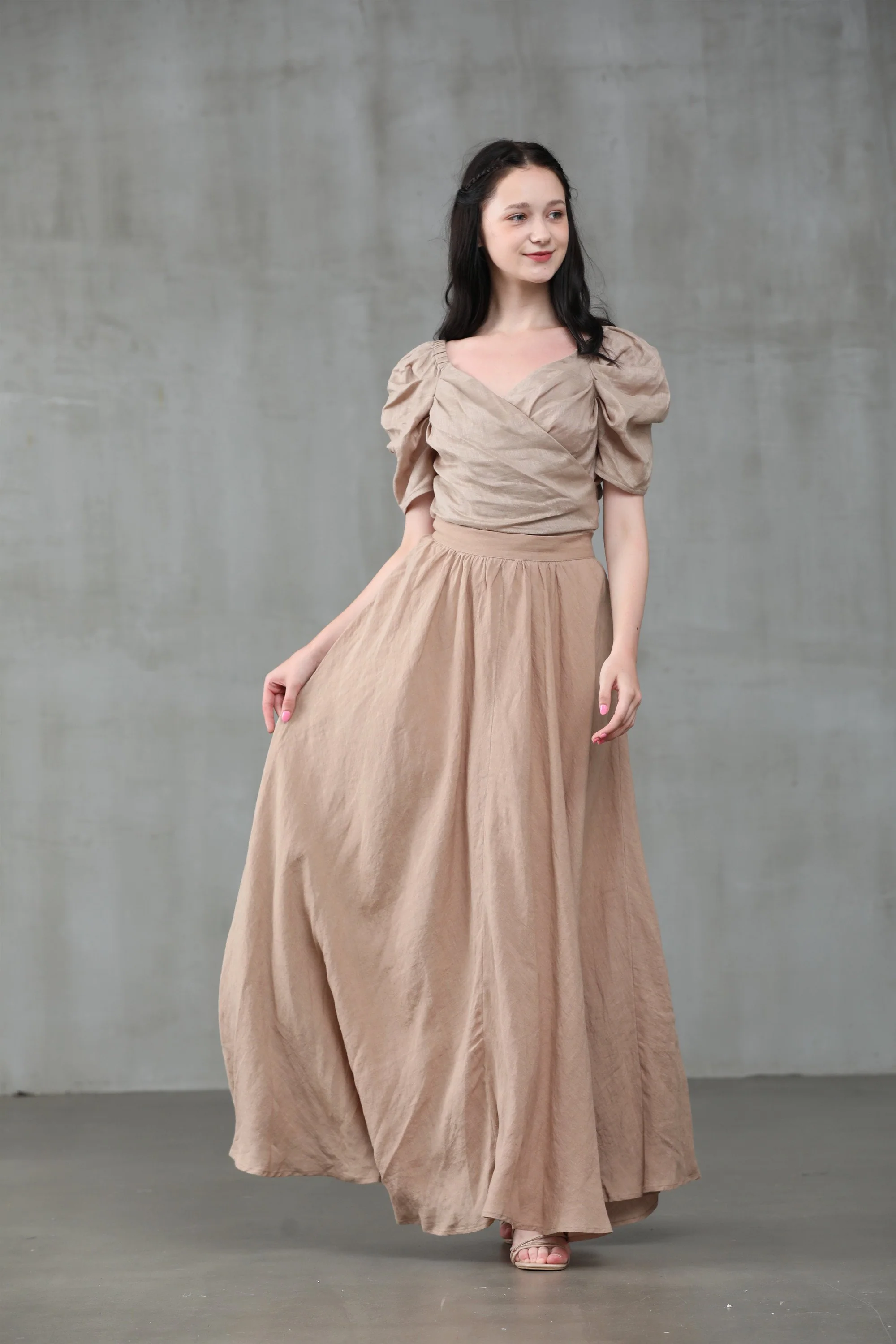Poppy 23 | Nude linen skirt - Image 9