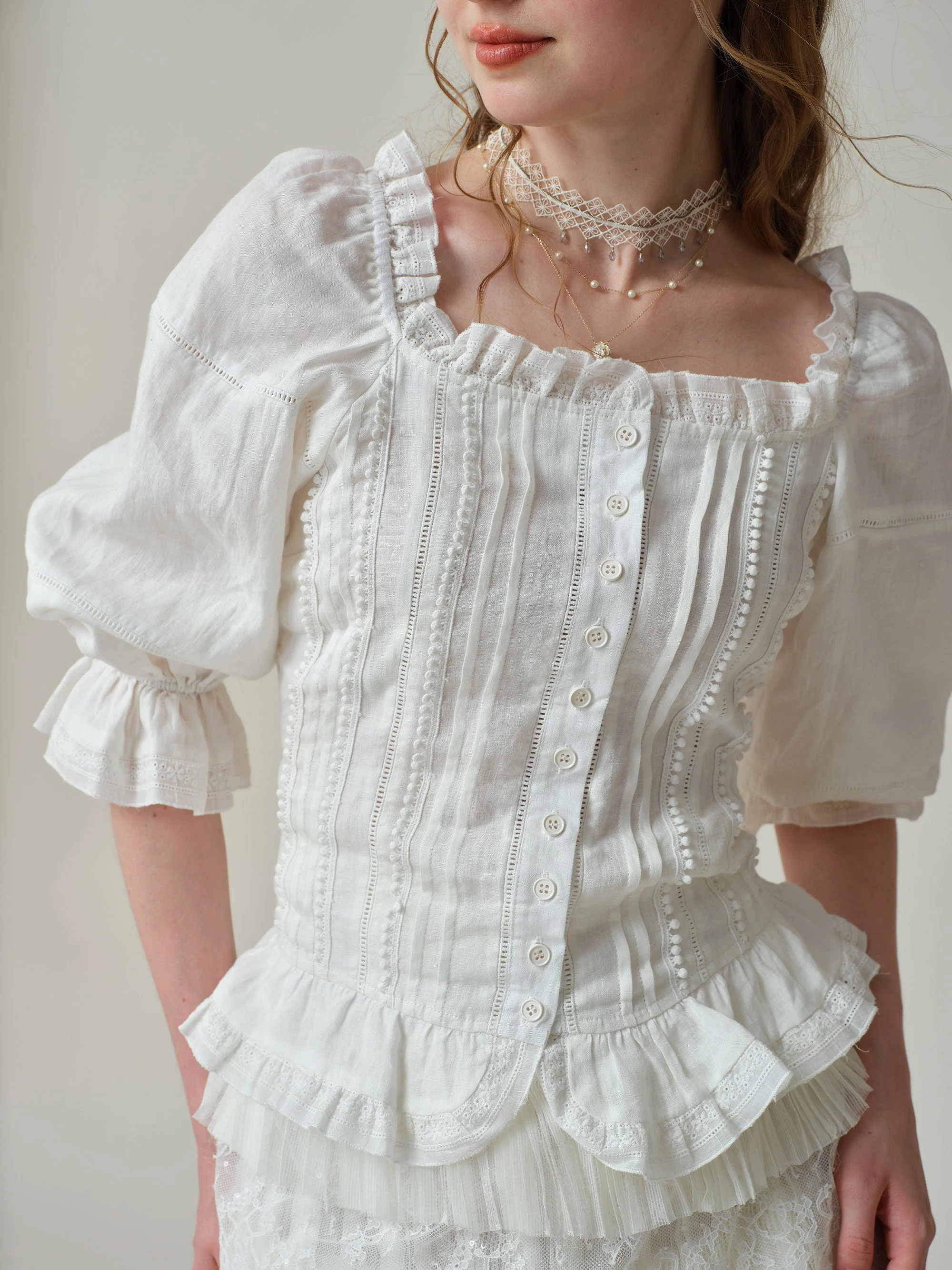 Martha 21 | Handmade lace linen blouse - Image 10