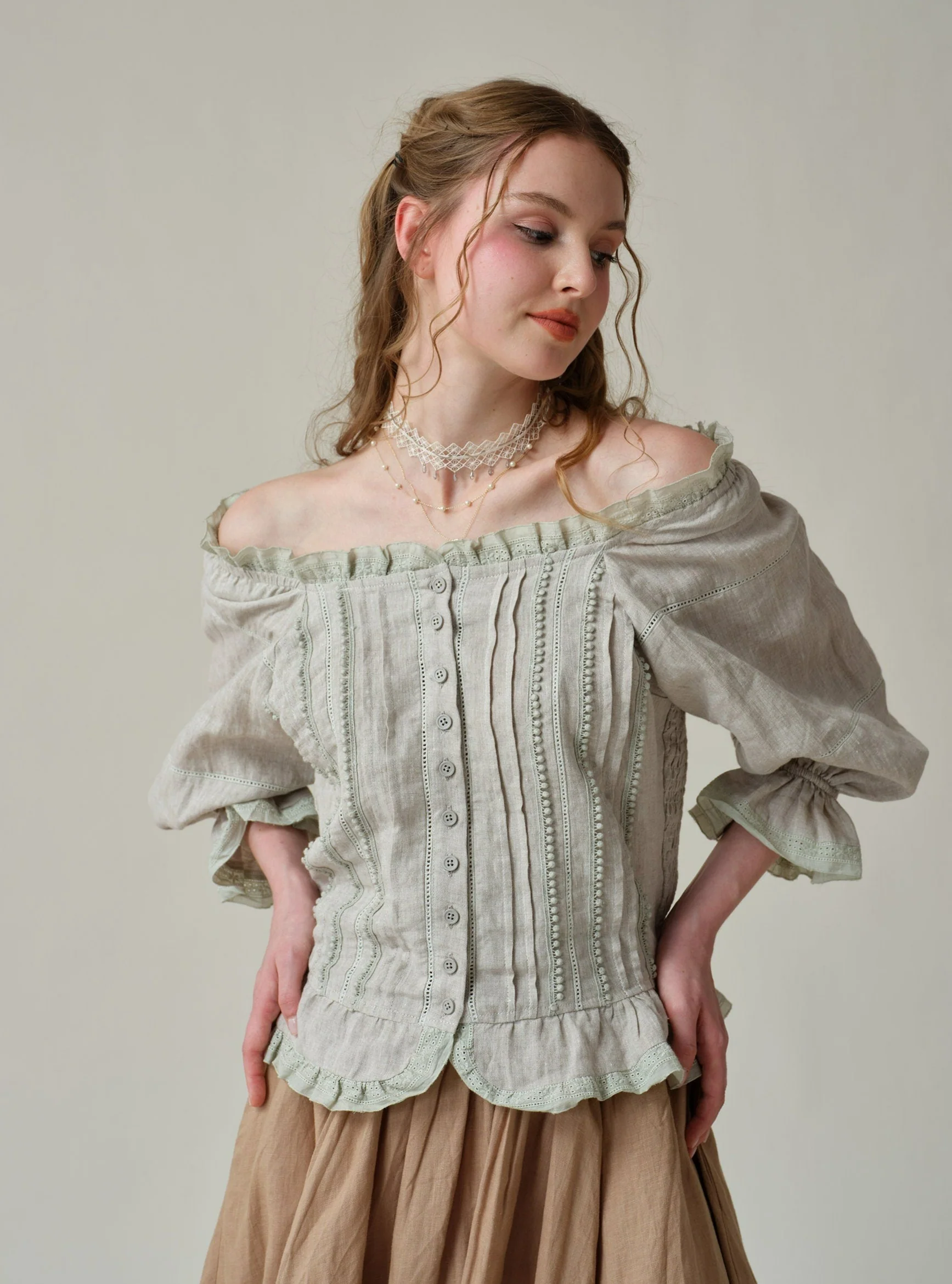Martha 21 | Handmade lace linen blouse - Image 3