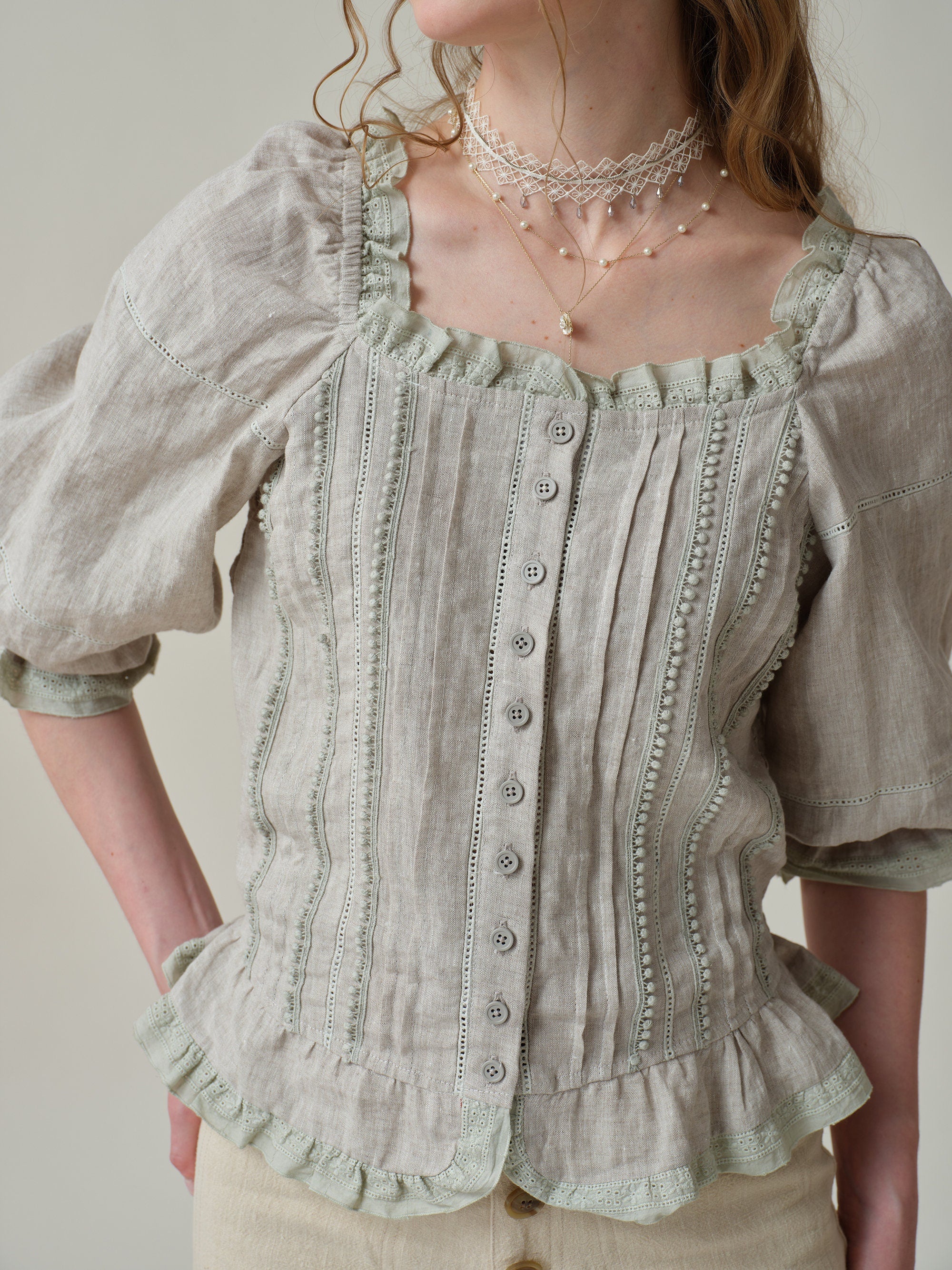 Martha 21 | Handmade lace linen blouse - Image 4