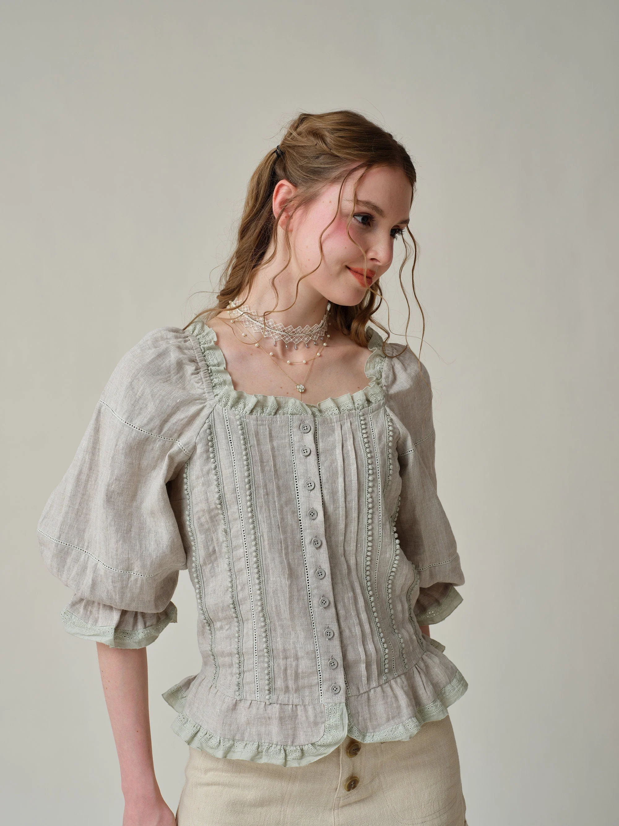 Martha 21 | Handmade lace linen blouse - Image 7