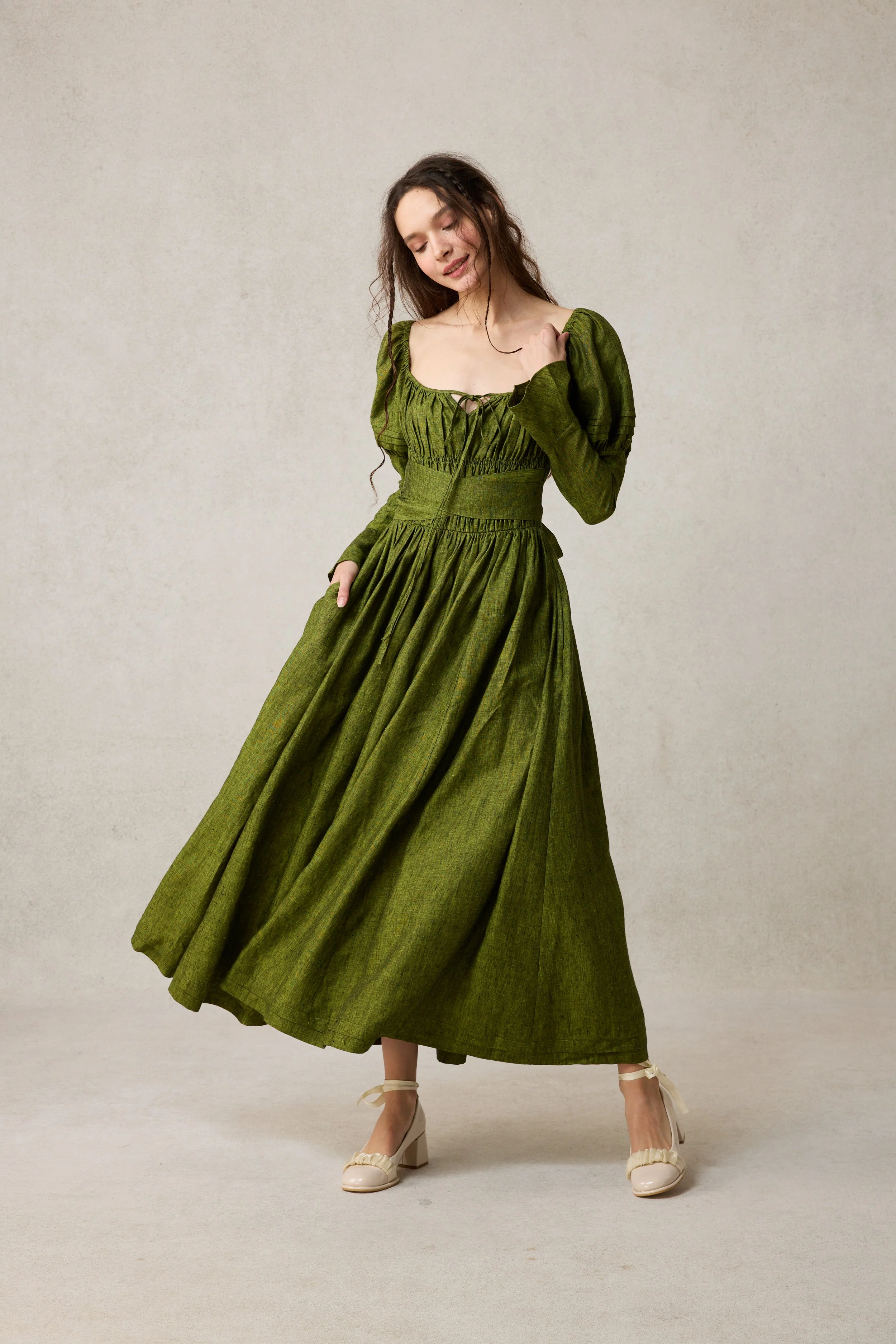 Paisley 11 | Elegant Floral Linen Dress - Image 32