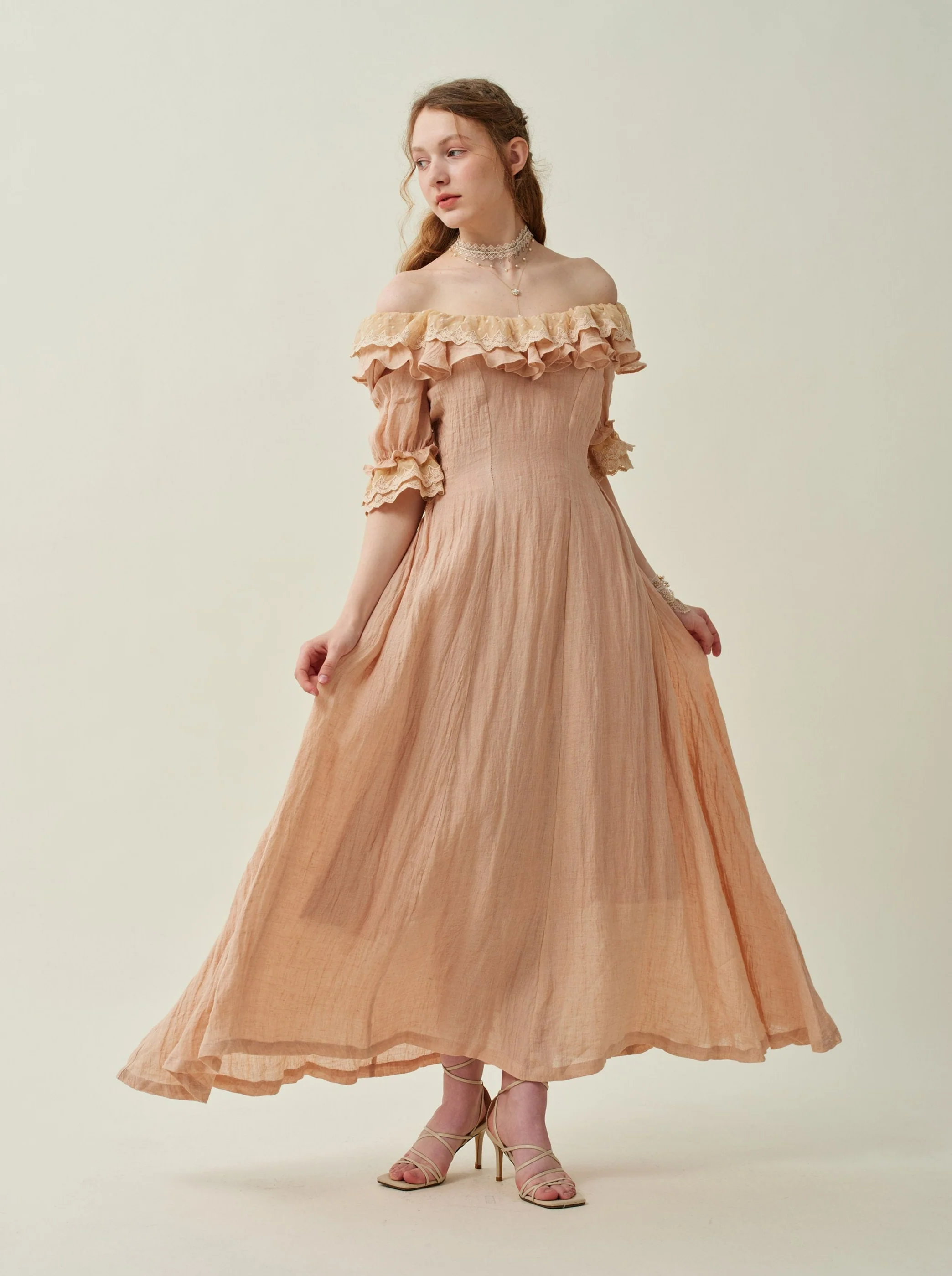 Elysia 15 | Lace-up linen flared dress - Image 10