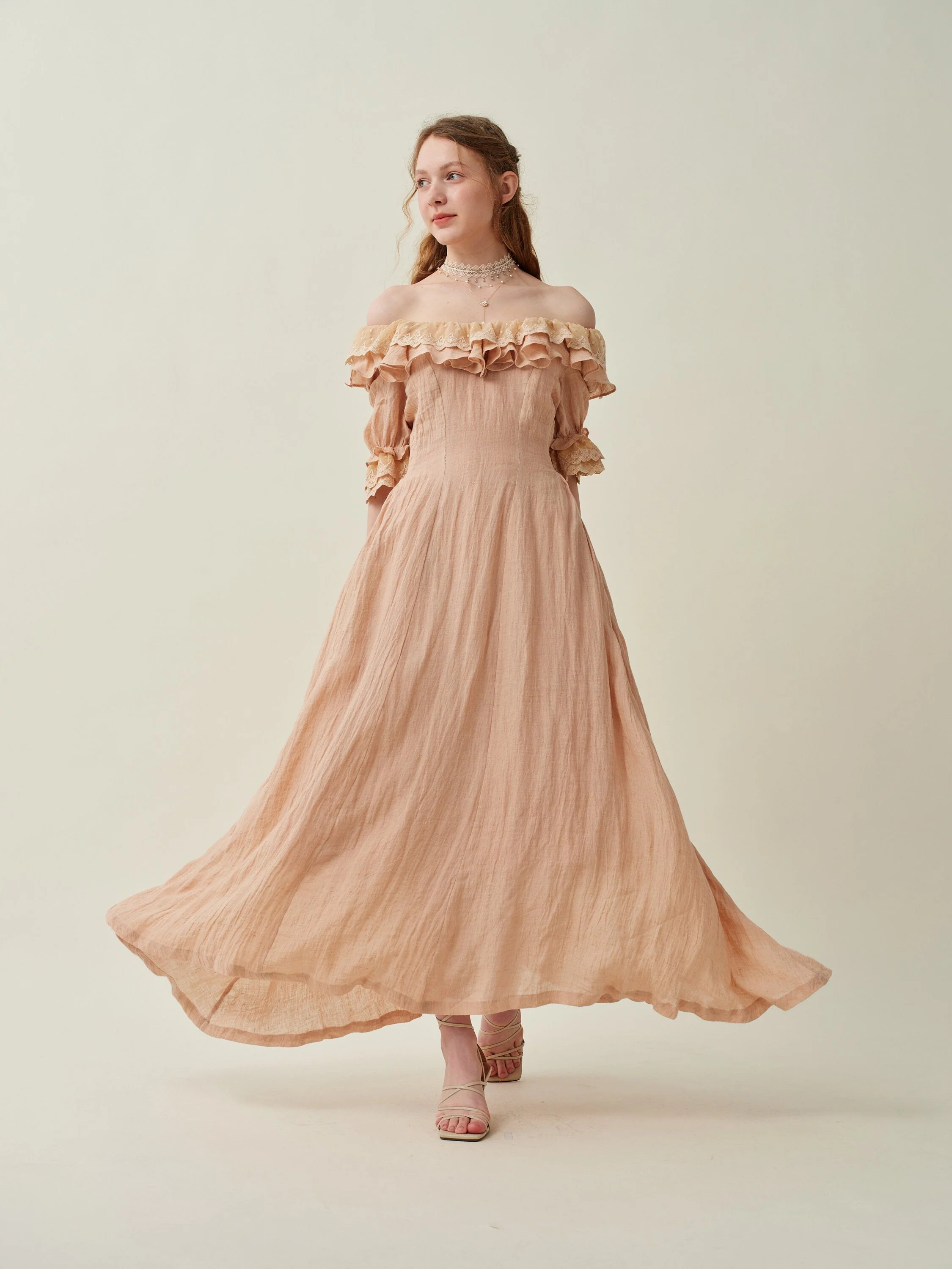 Elysia 15 | Lace-up linen flared dress - Image 12
