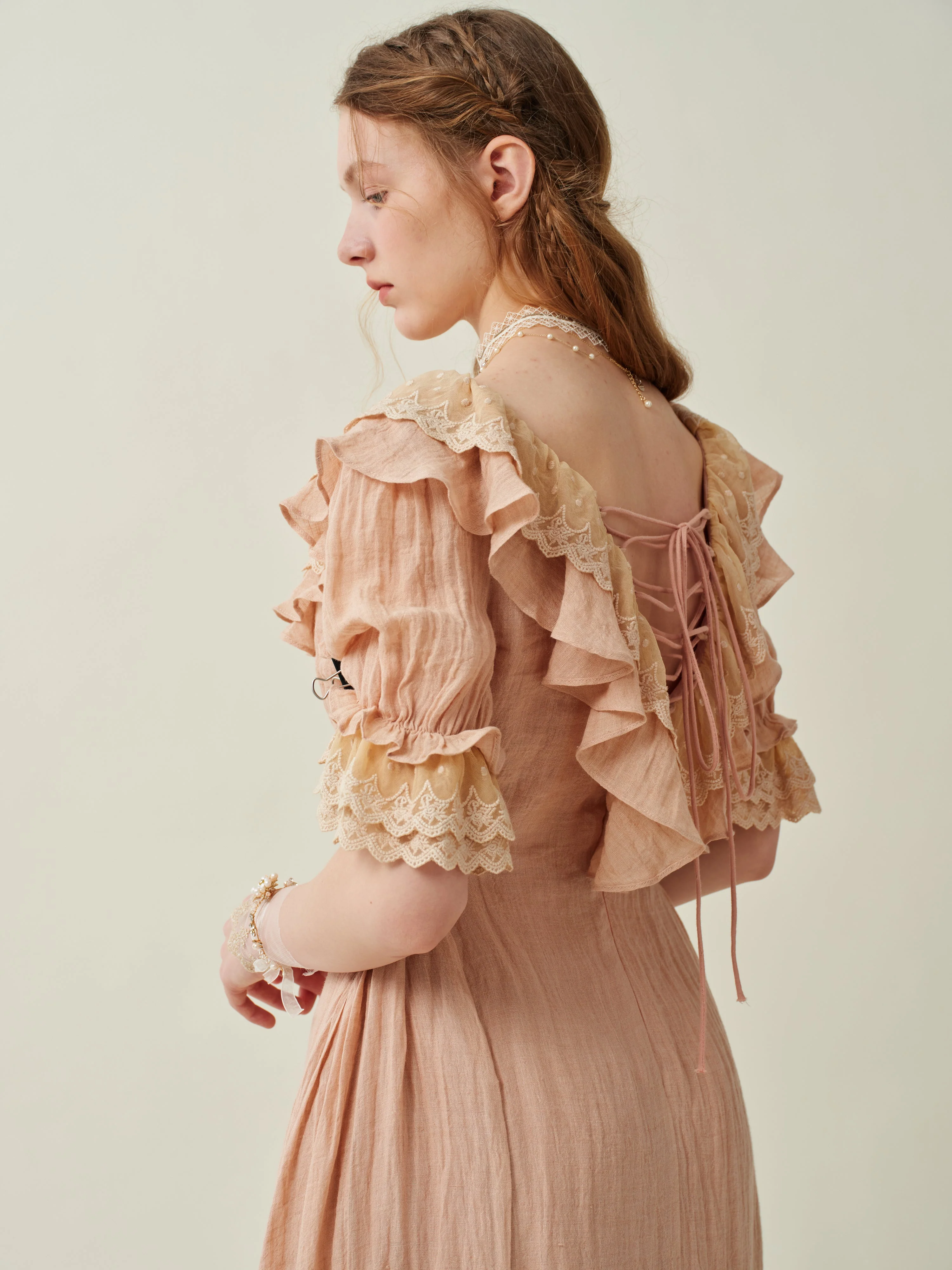 Elysia 15 | Lace-up linen flared dress - Image 18