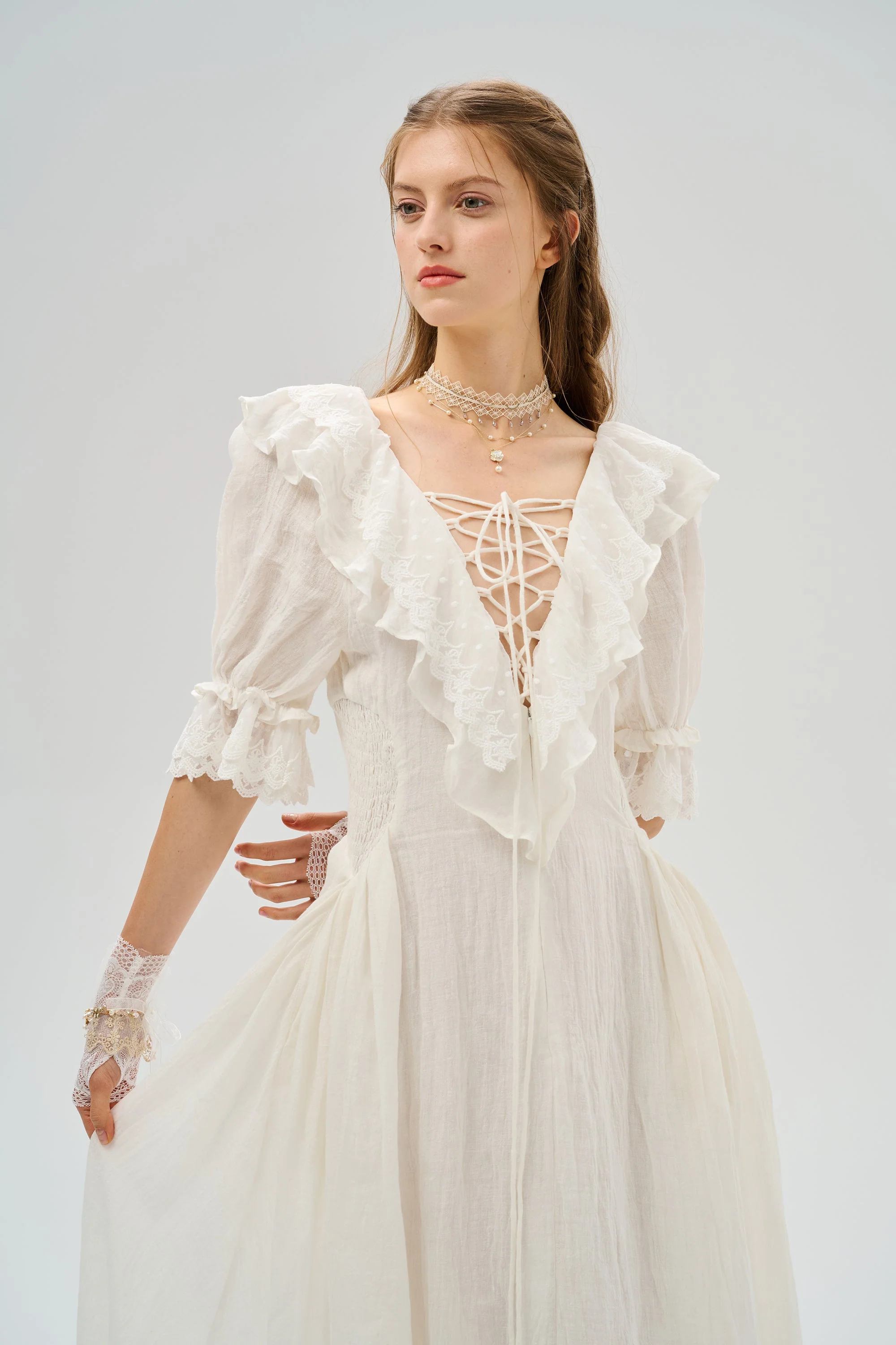 Elysia 15 | Lace-up linen flared dress - Image 25