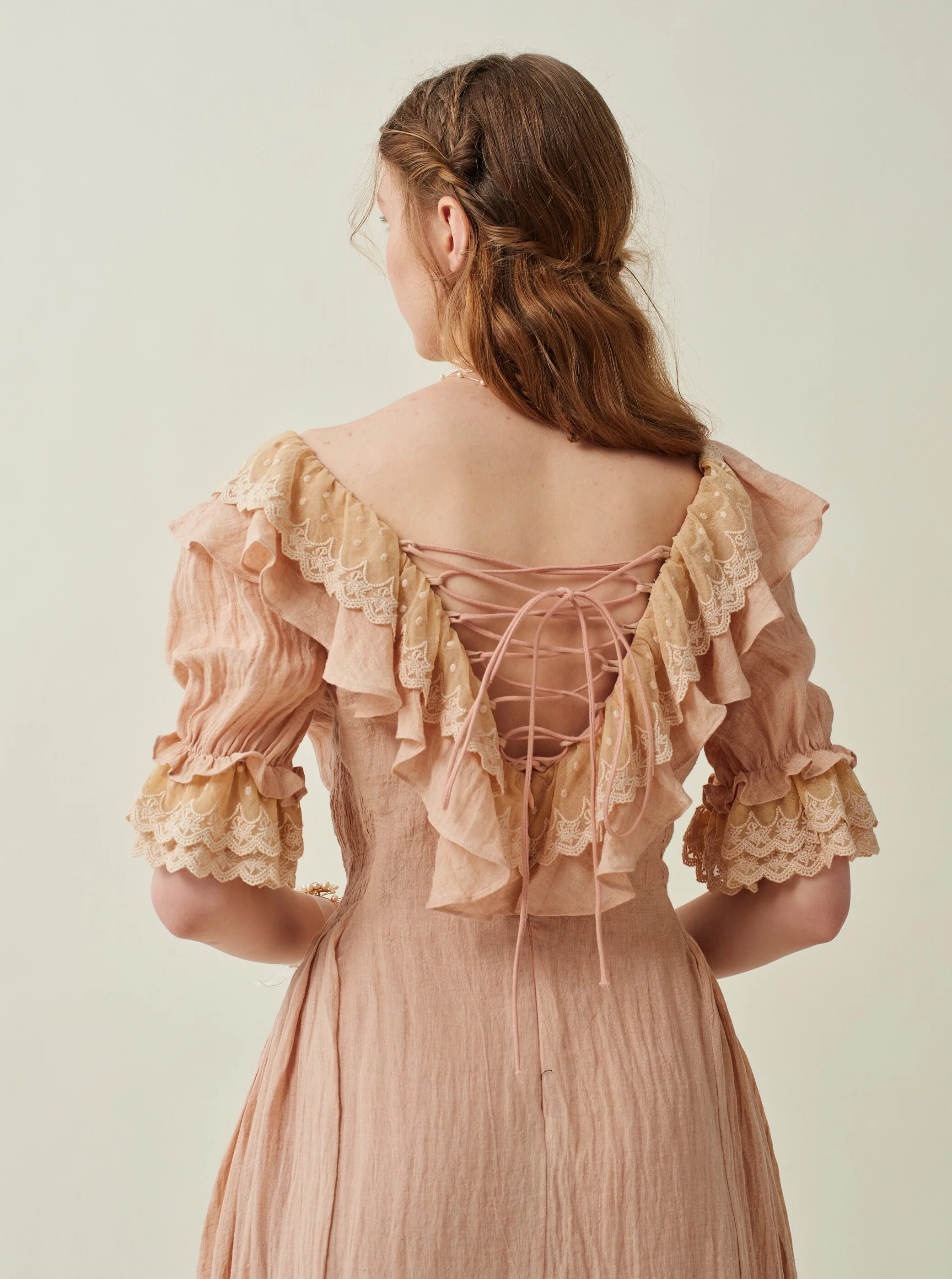 Elysia 15 | Lace-up linen flared dress - Image 9