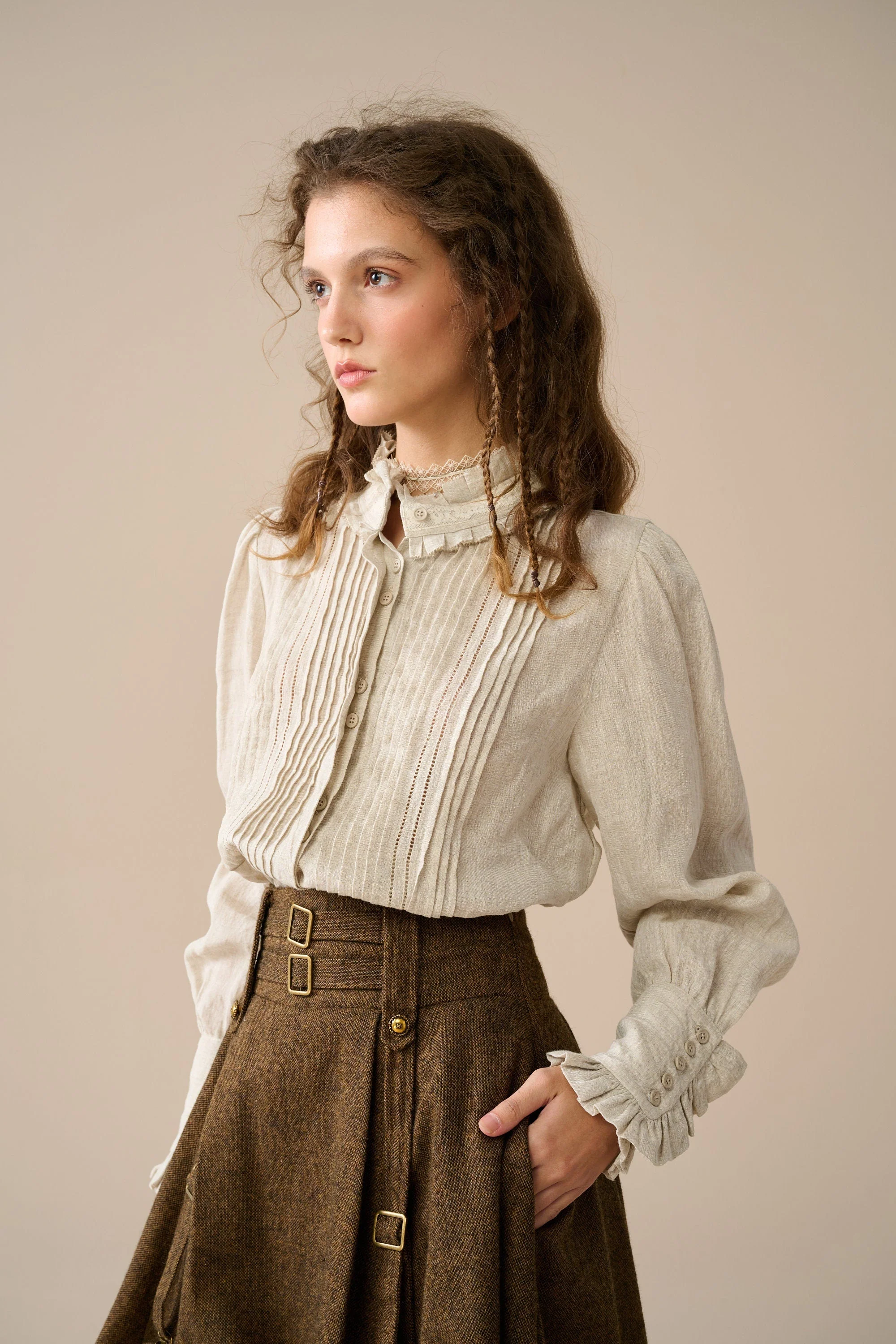 Sharon 21 |pintucked luxury linen shirt blouse - Image 22