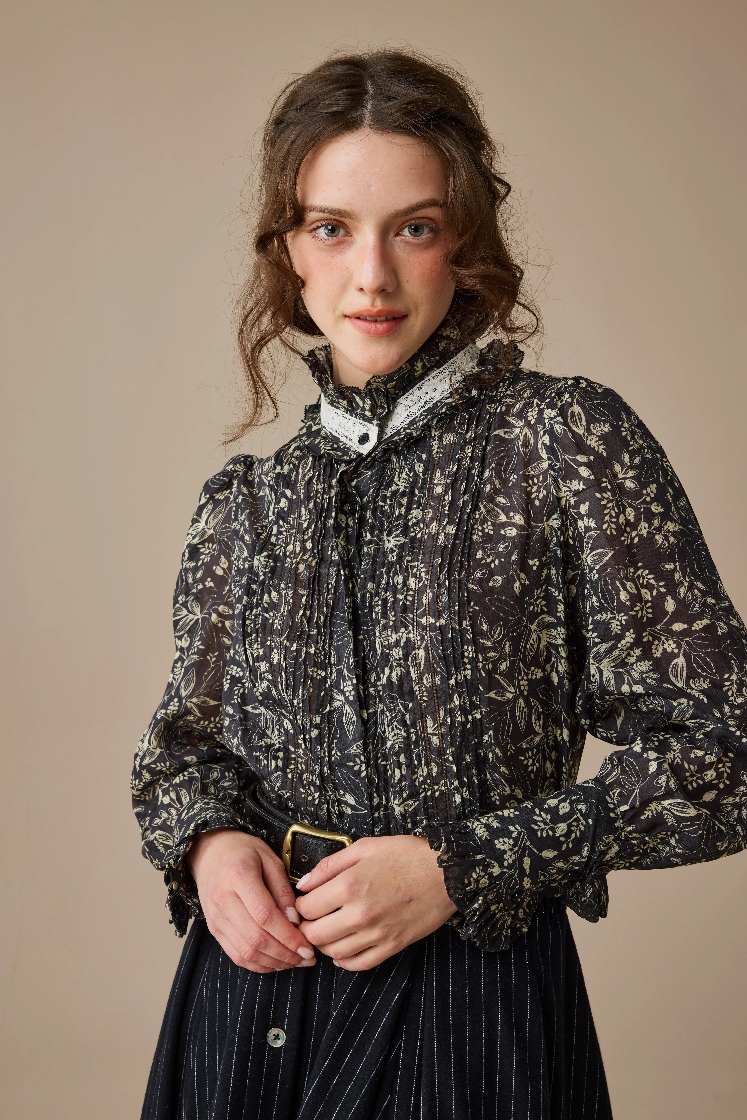 Sharon 21 |pintucked luxury linen shirt blouse - Image 3