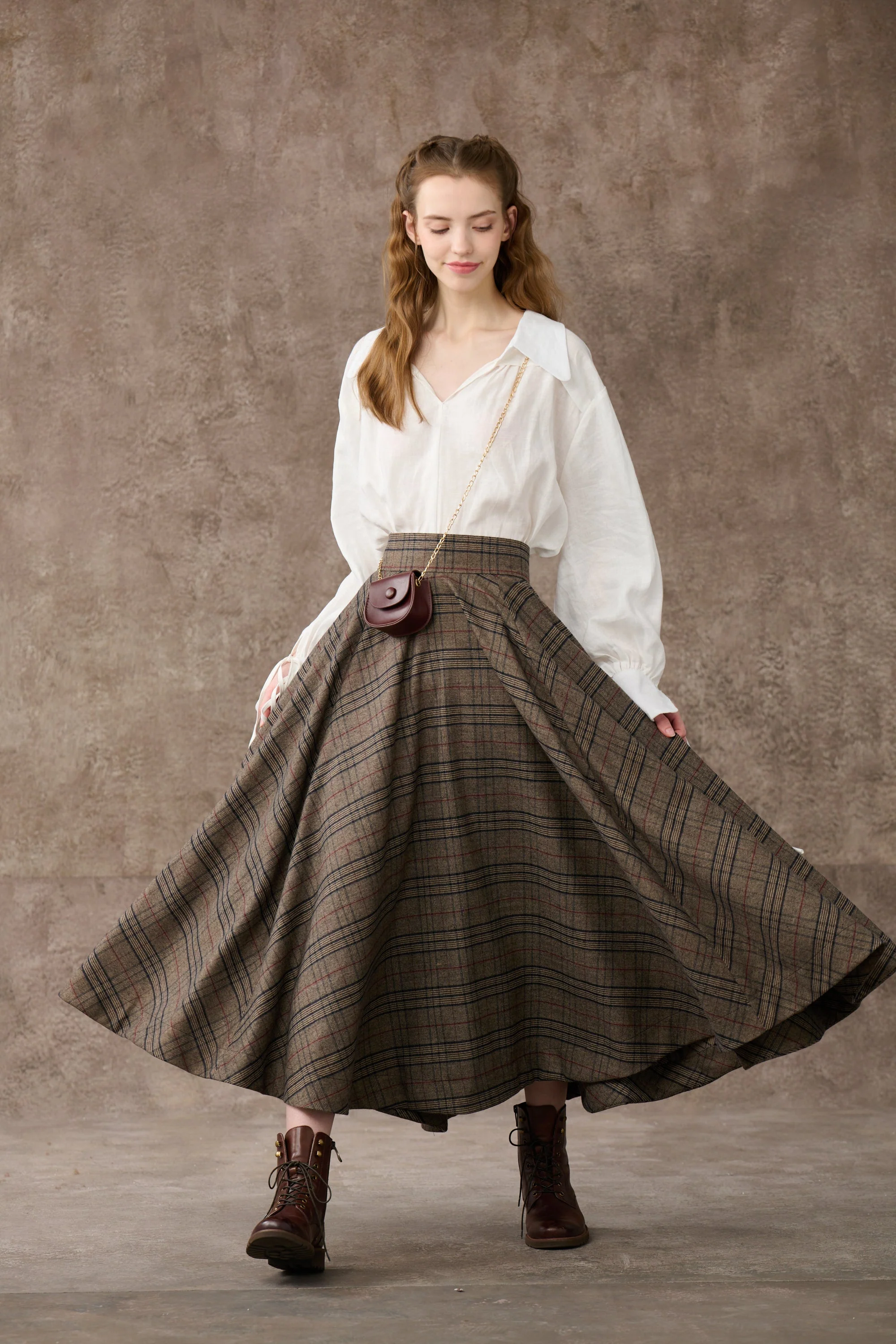the Great Perhaps 2 | Tartan Wool Skirt in brown - Image 4