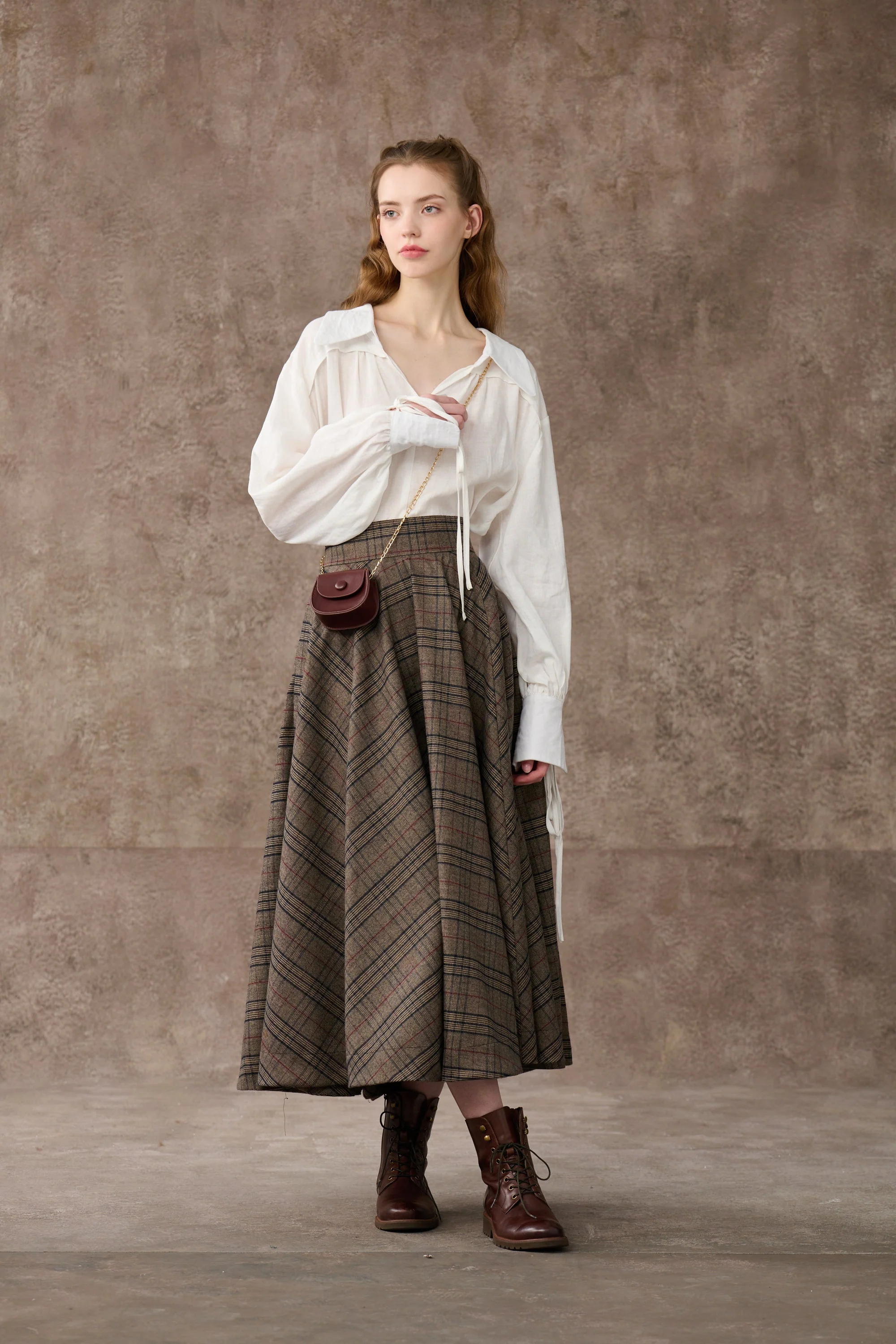 the Great Perhaps 2 | Tartan Wool Skirt in brown - Image 15