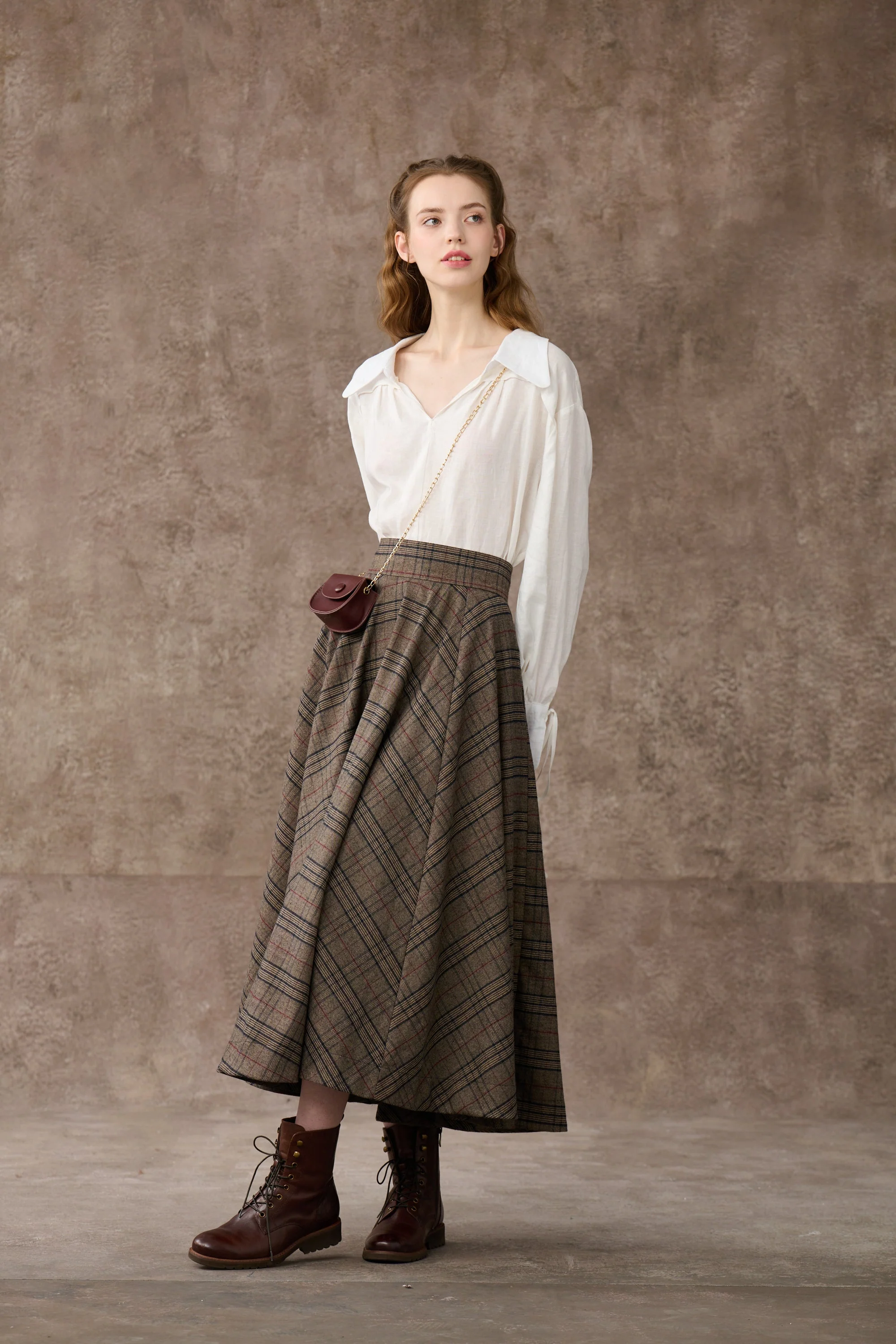 the Great Perhaps 2 | Tartan Wool Skirt in brown - Image 16
