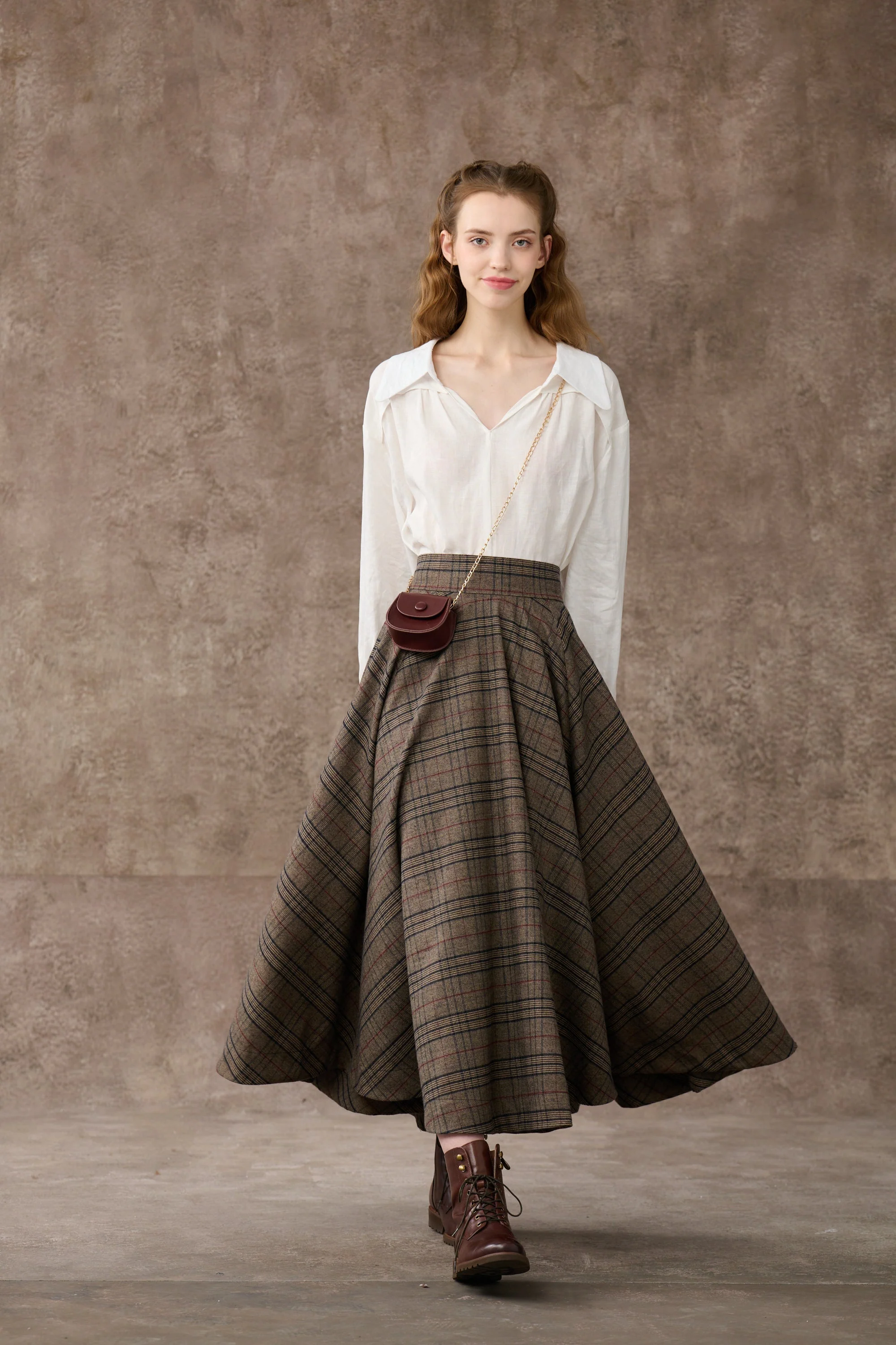 the Great Perhaps 2 | Tartan Wool Skirt in brown - Image 17