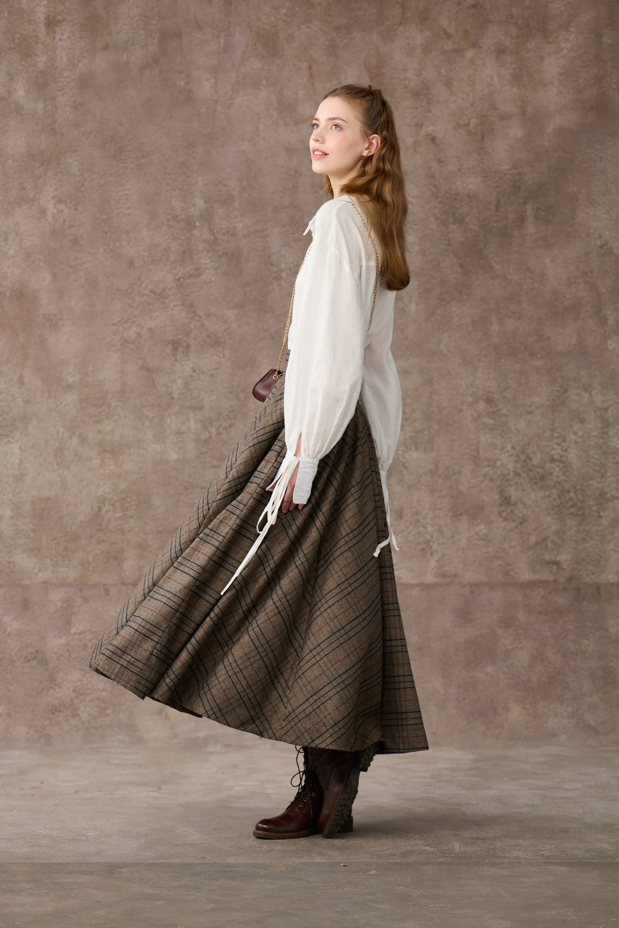 the Great Perhaps 2 | Tartan Wool Skirt in brown - Image 18