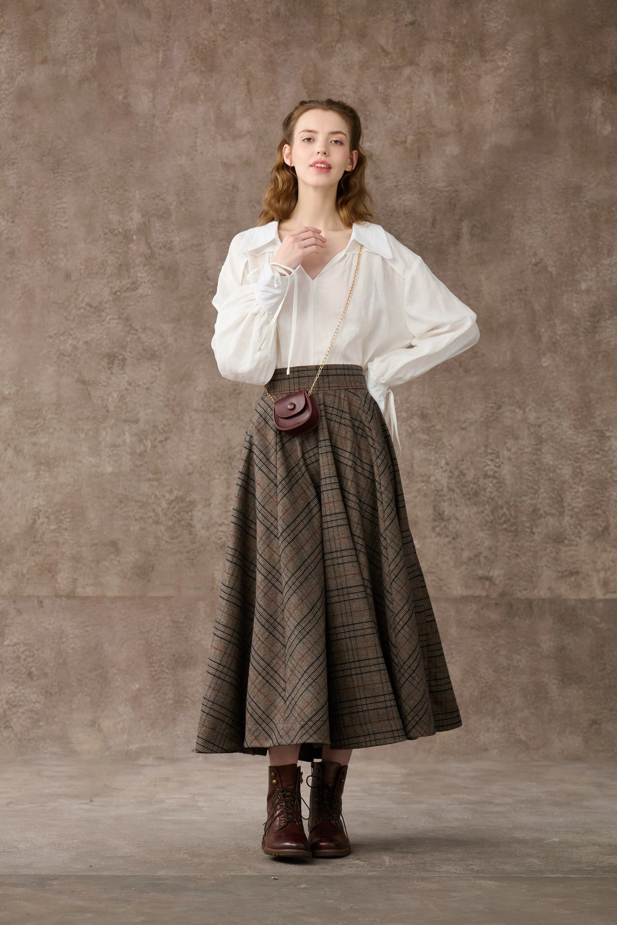 the Great Perhaps 2 | Tartan Wool Skirt in brown - Image 19