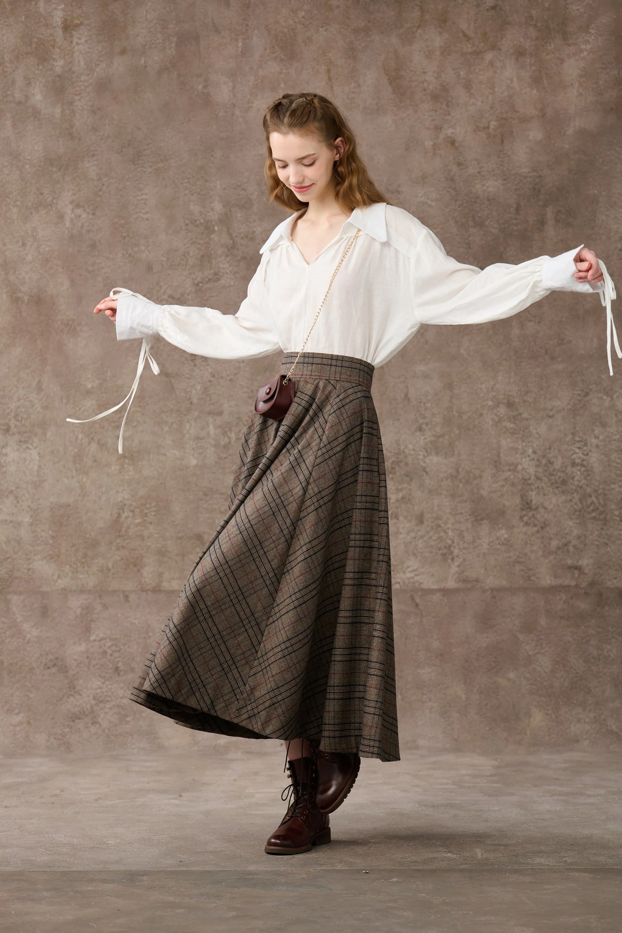 the Great Perhaps 2 | Tartan Wool Skirt in brown - Image 20