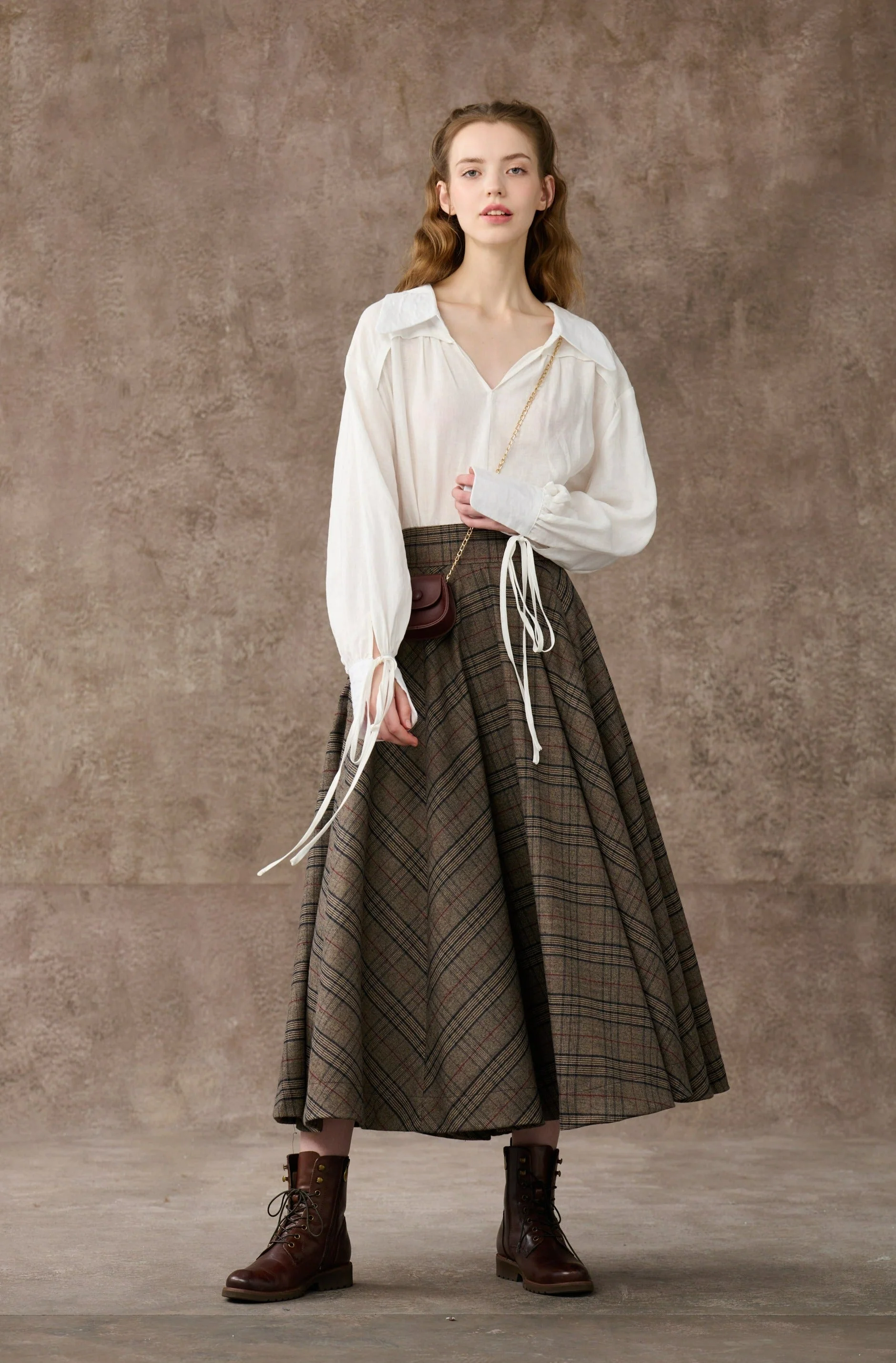 the Great Perhaps 2 | Tartan Wool Skirt in brown - Image 7