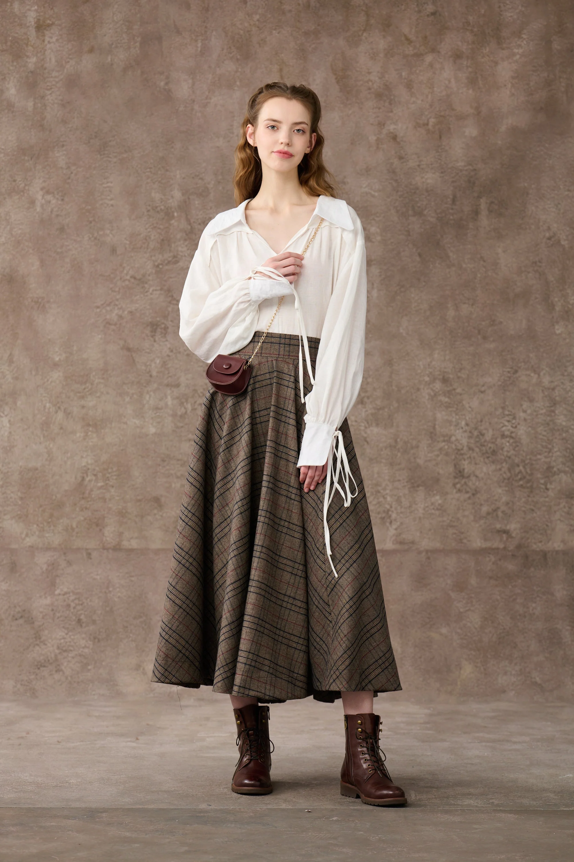the Great Perhaps 2 | Tartan Wool Skirt in brown - Image 8