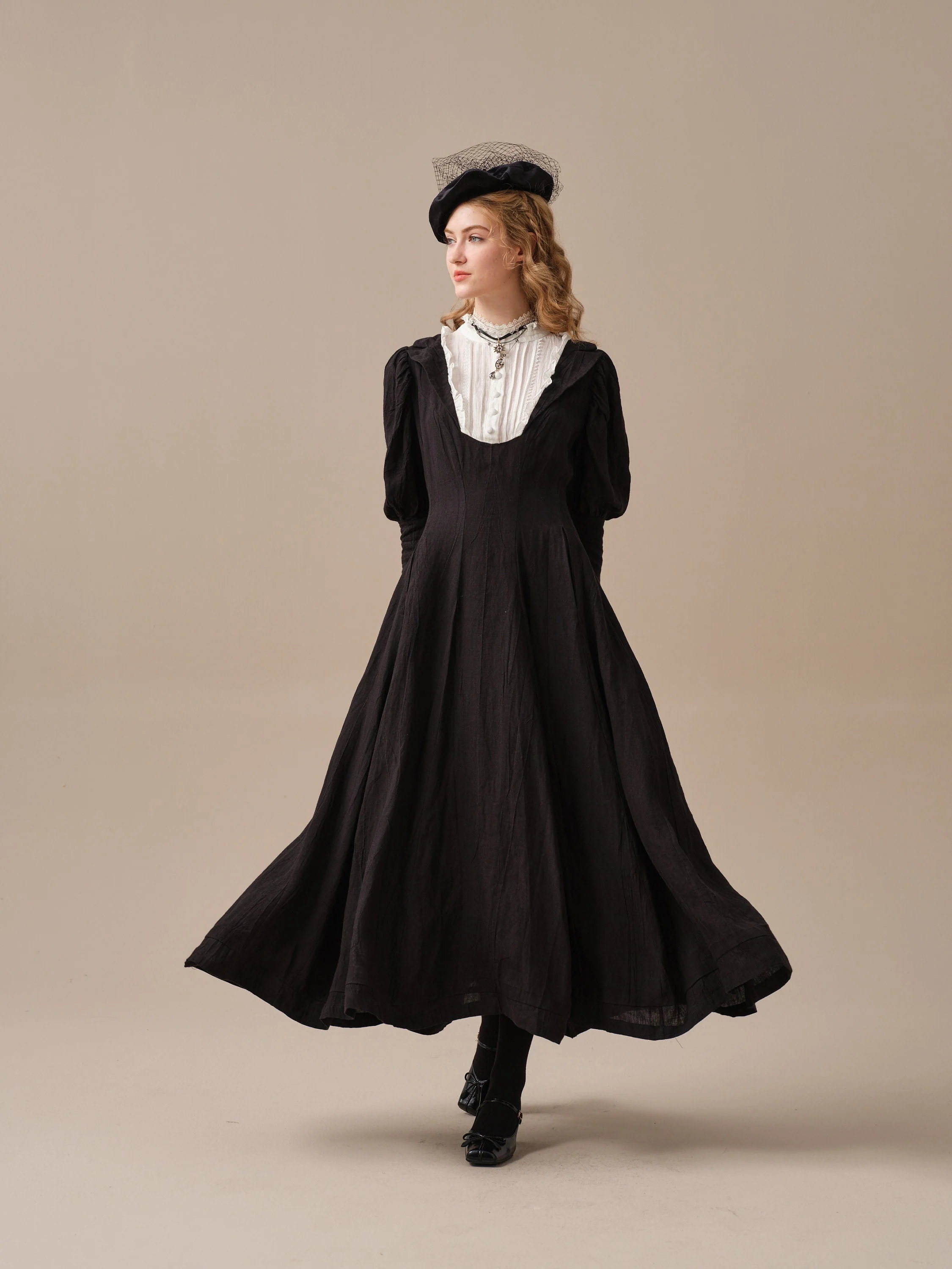 Luna 19 | 100% linen pintucked black dress - Image 10