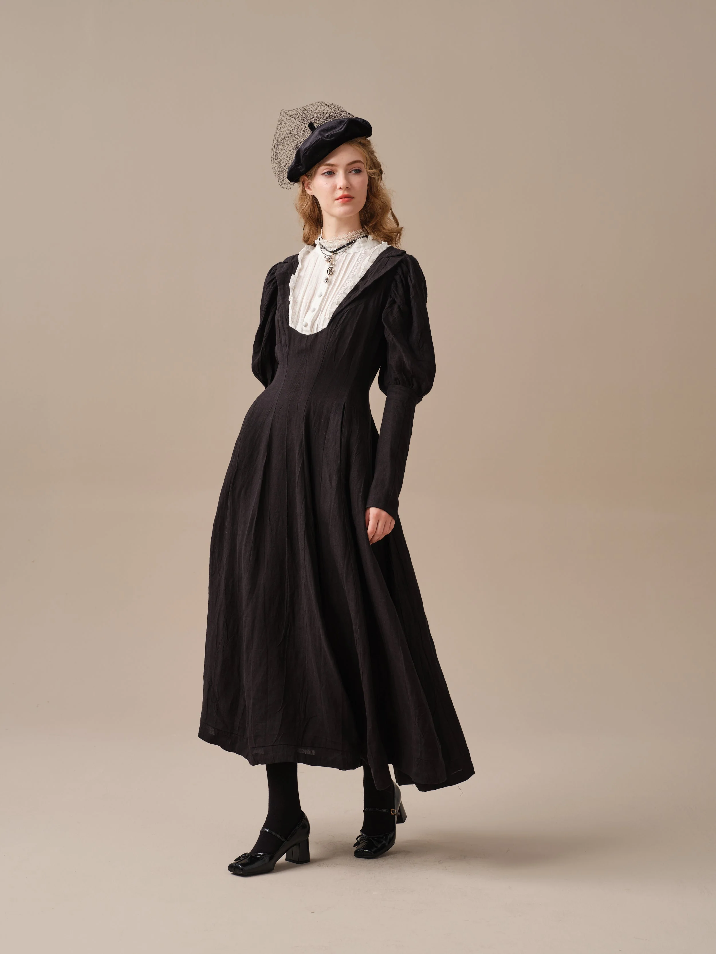 Luna 19 | 100% linen pintucked black dress - Image 12