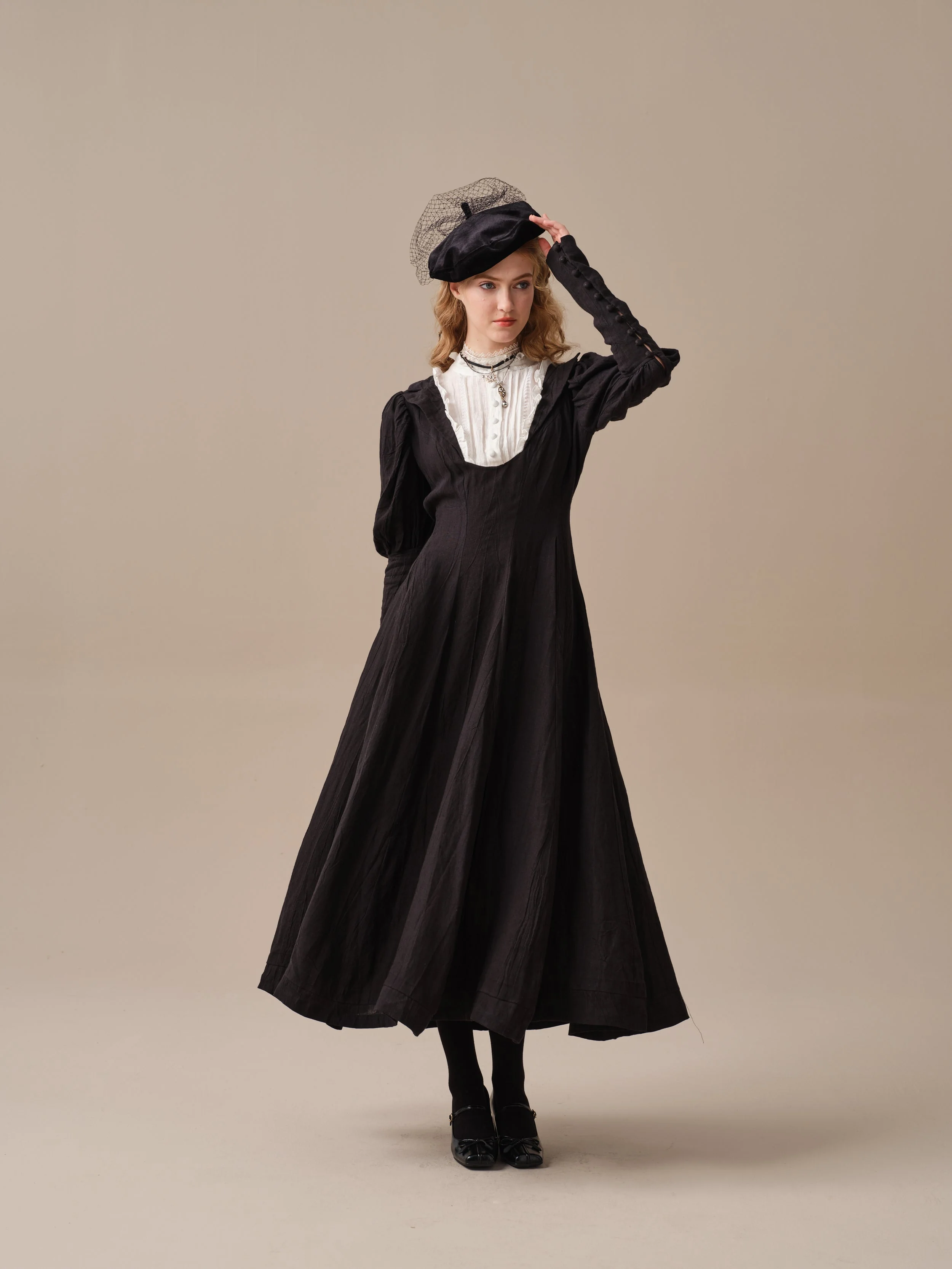Luna 19 | 100% linen pintucked black dress - Image 14