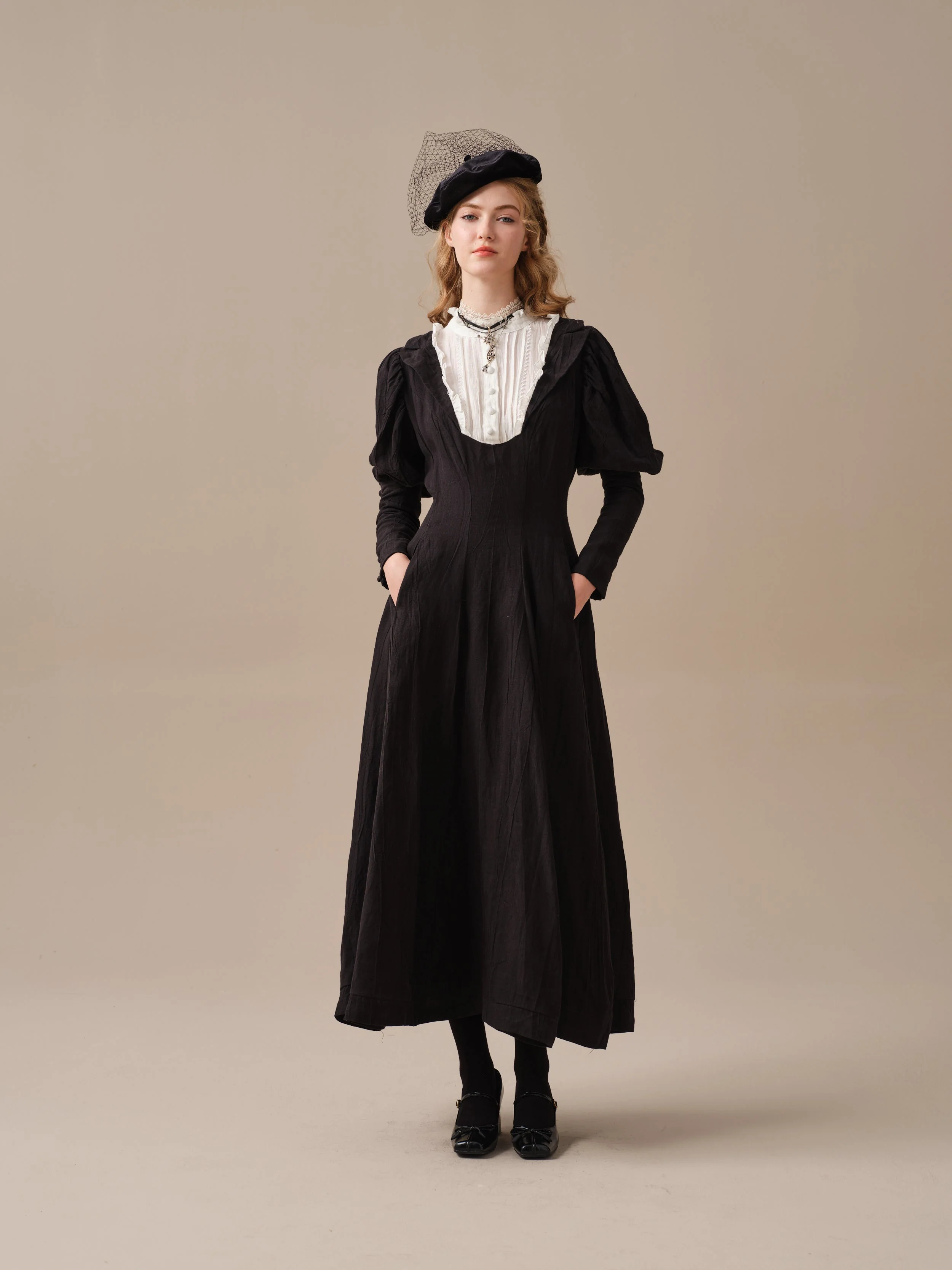 Luna 19 | 100% linen pintucked black dress - Image 16