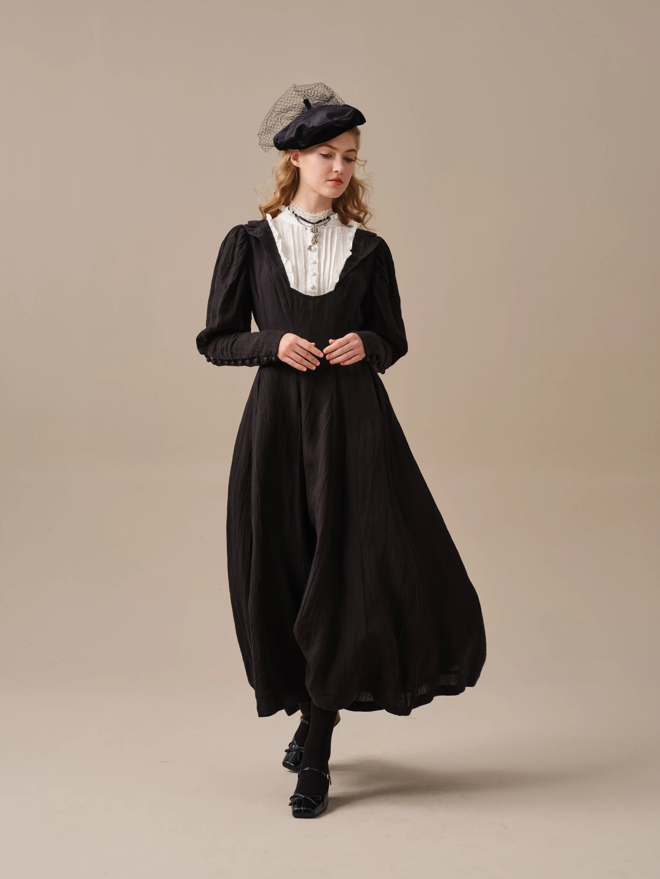 Luna 19 | 100% linen pintucked black dress - Image 17