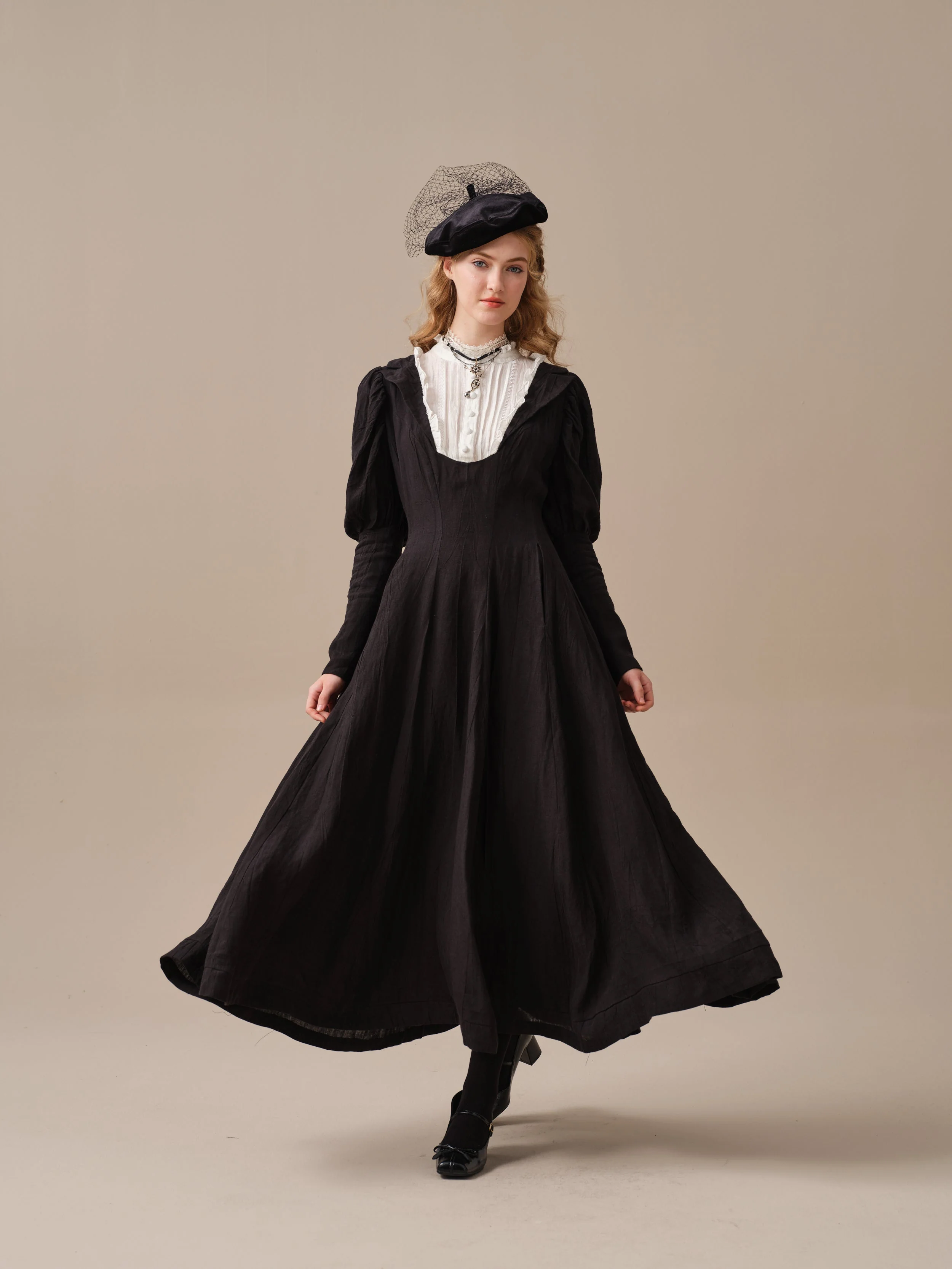Luna 19 | 100% linen pintucked black dress - Image 18