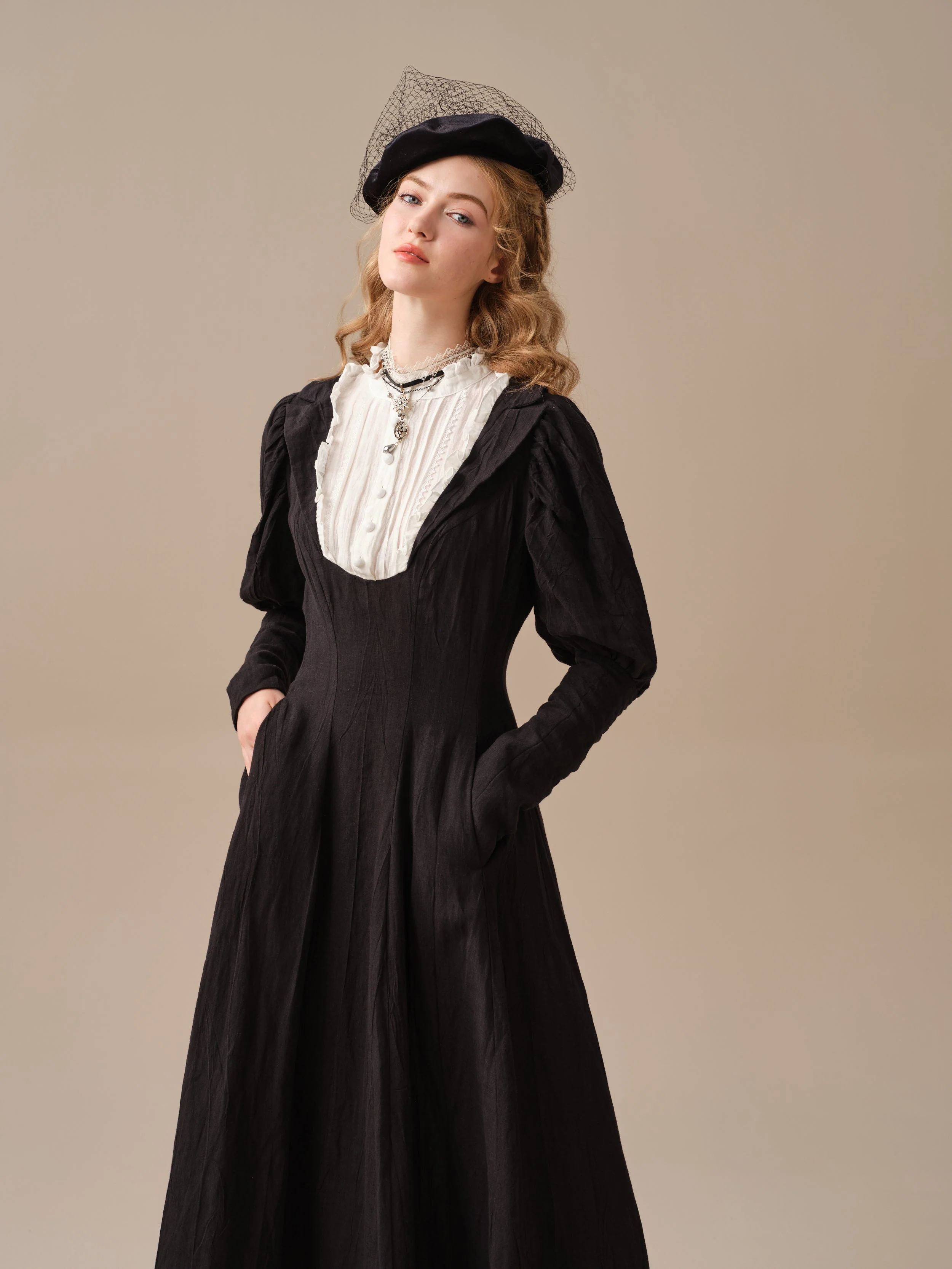 Luna 19 | 100% linen pintucked black dress - Image 20