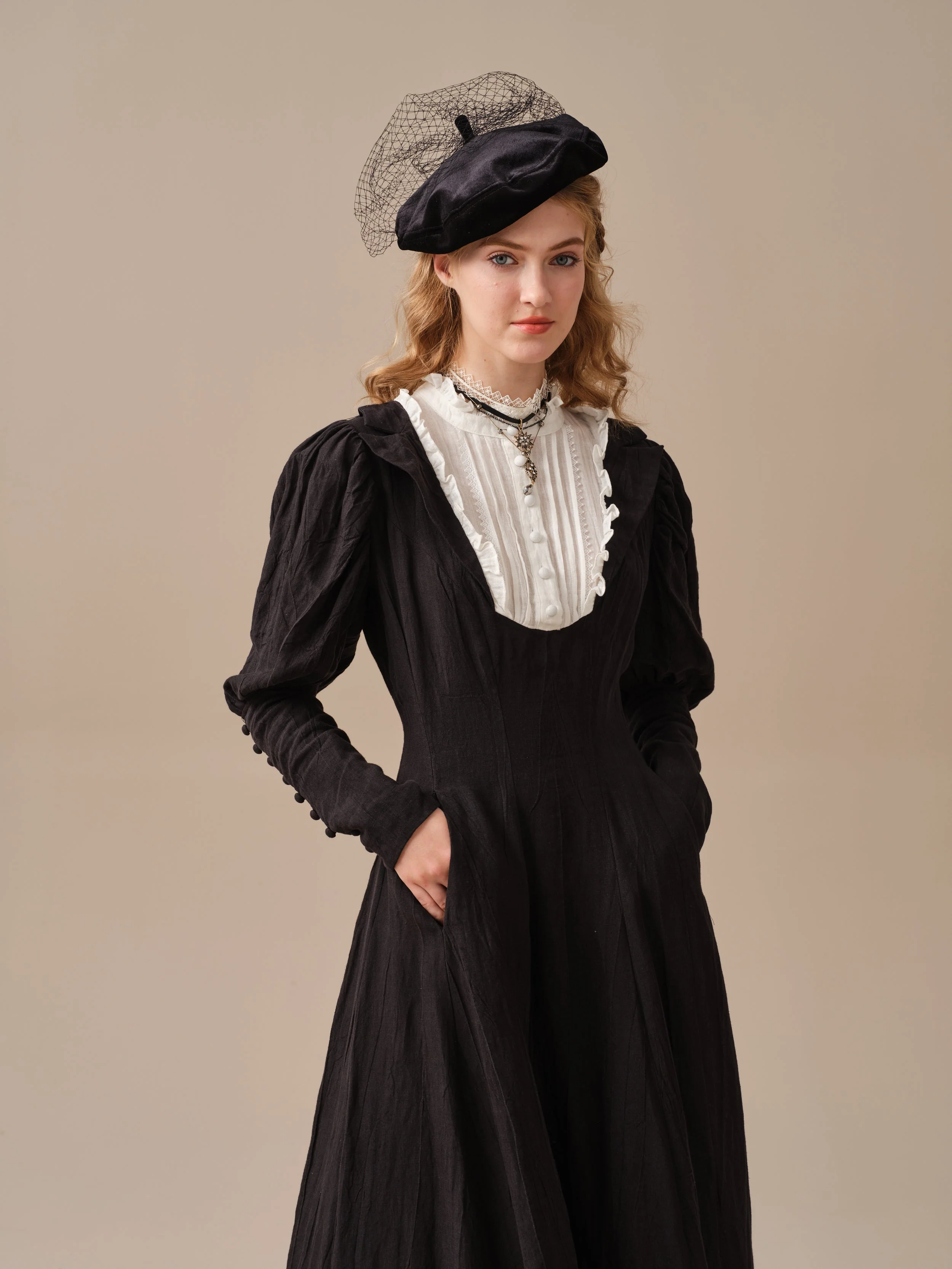 Luna 19 | 100% linen pintucked black dress - Image 21