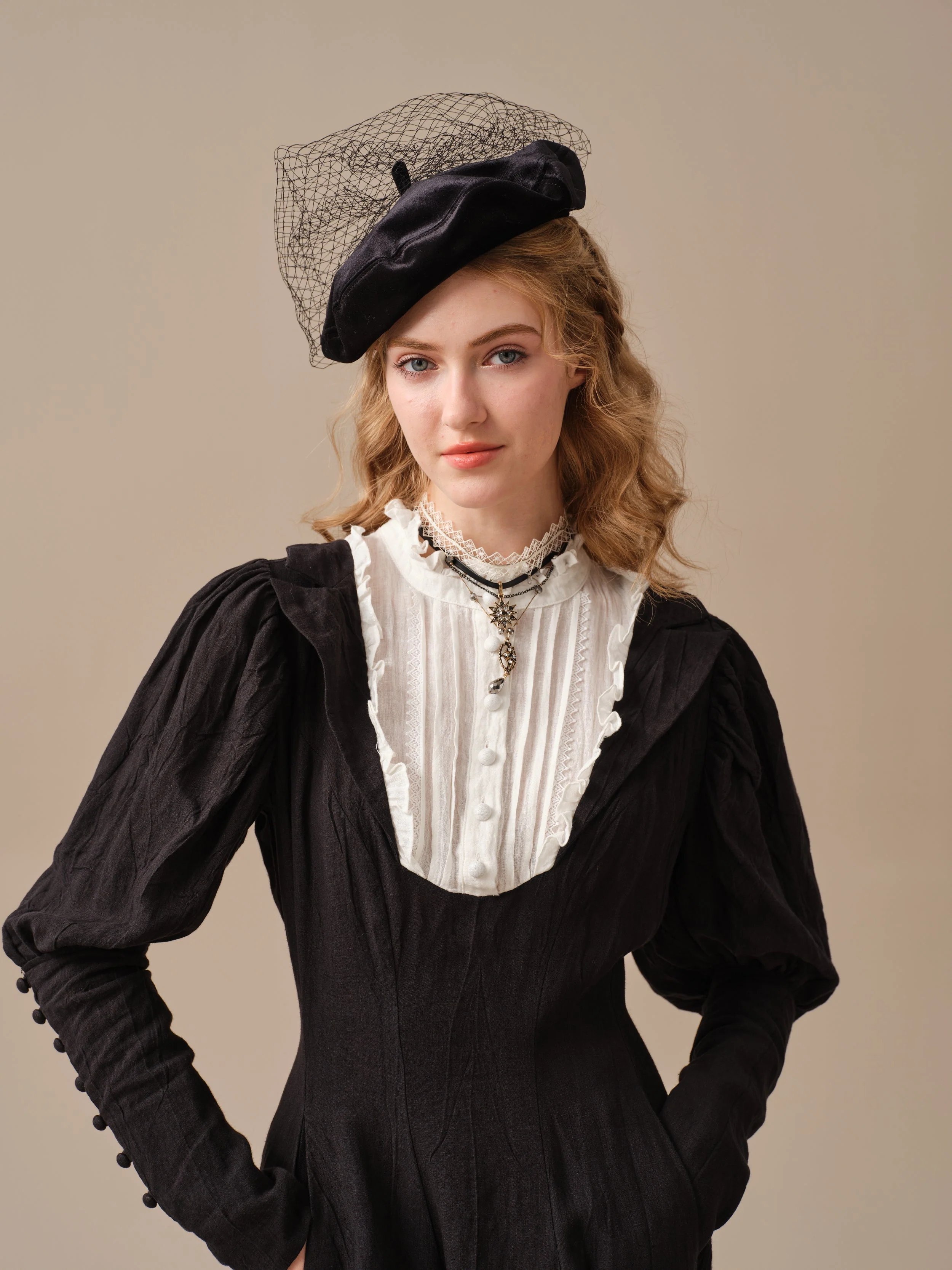 Luna 19 | 100% linen pintucked black dress - Image 22