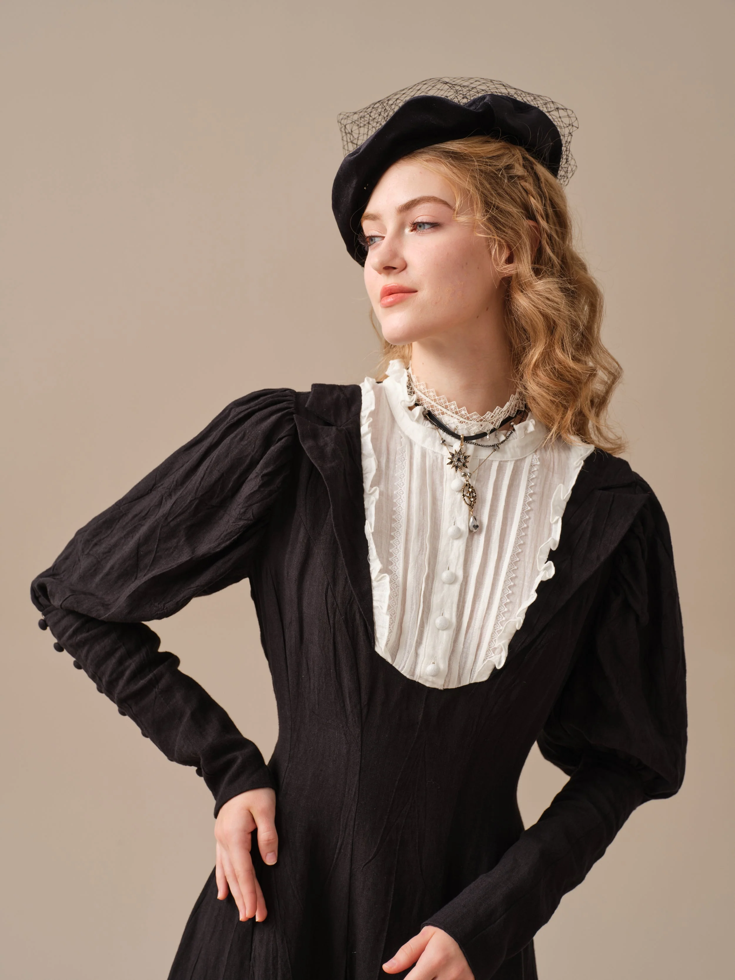 Luna 19 | 100% linen pintucked black dress - Image 25