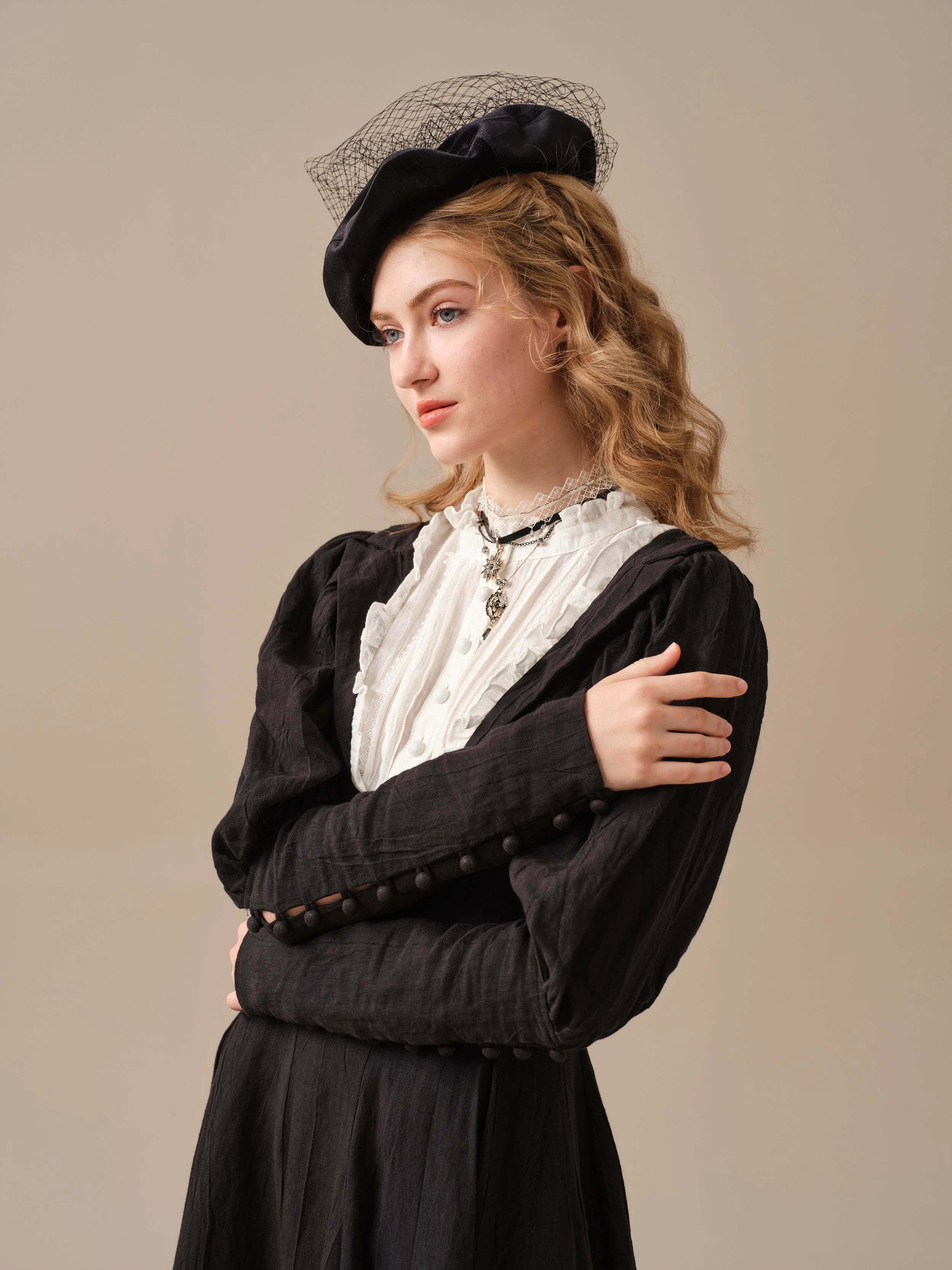 Luna 19 | 100% linen pintucked black dress - Image 26