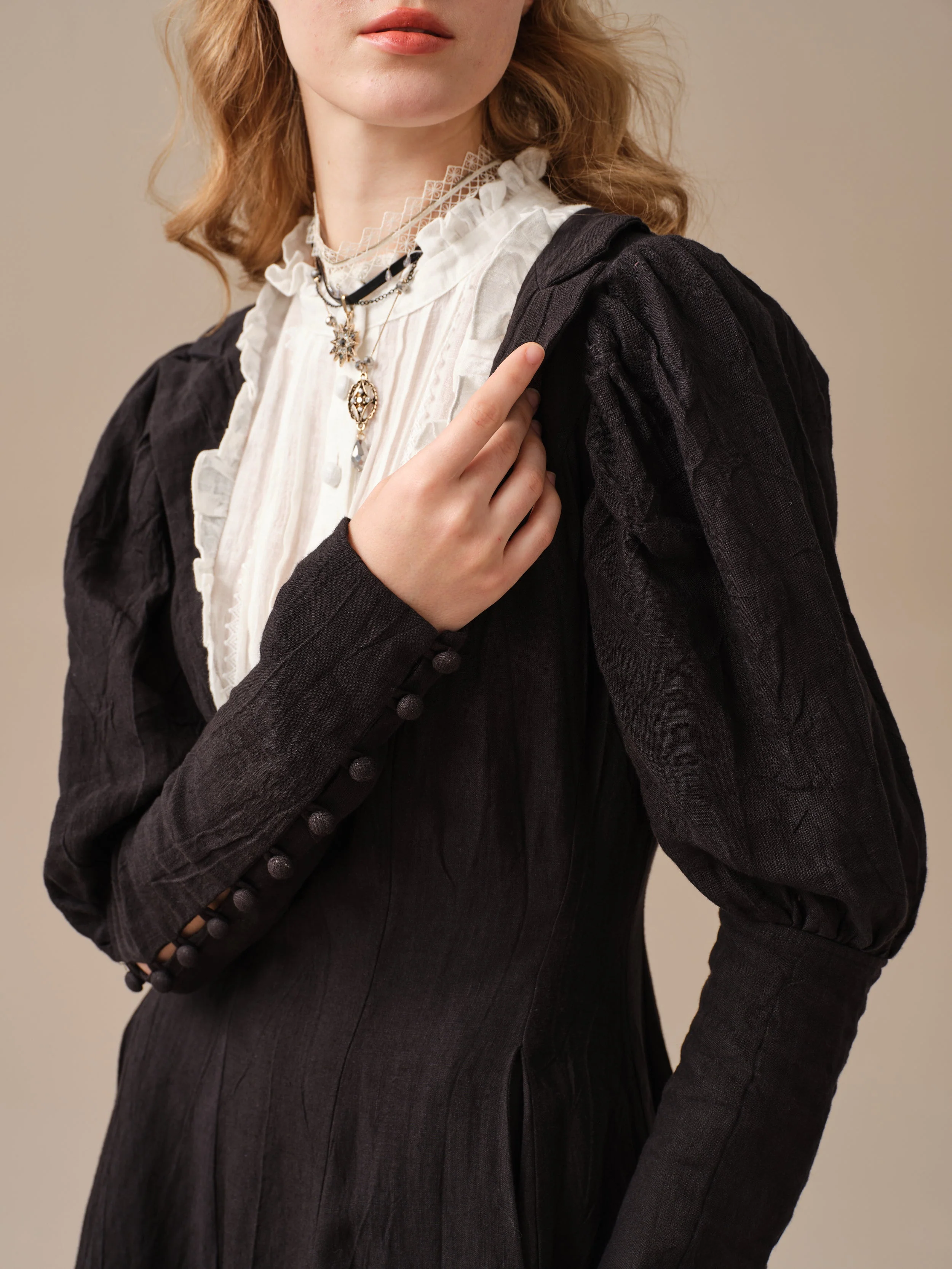 Luna 19 | 100% linen pintucked black dress - Image 27