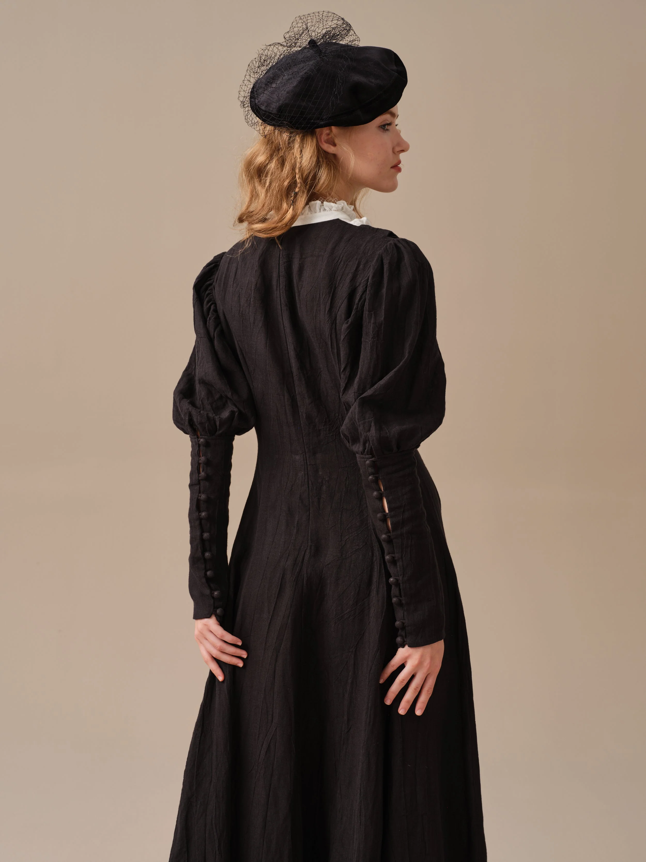 Luna 19 | 100% linen pintucked black dress - Image 28