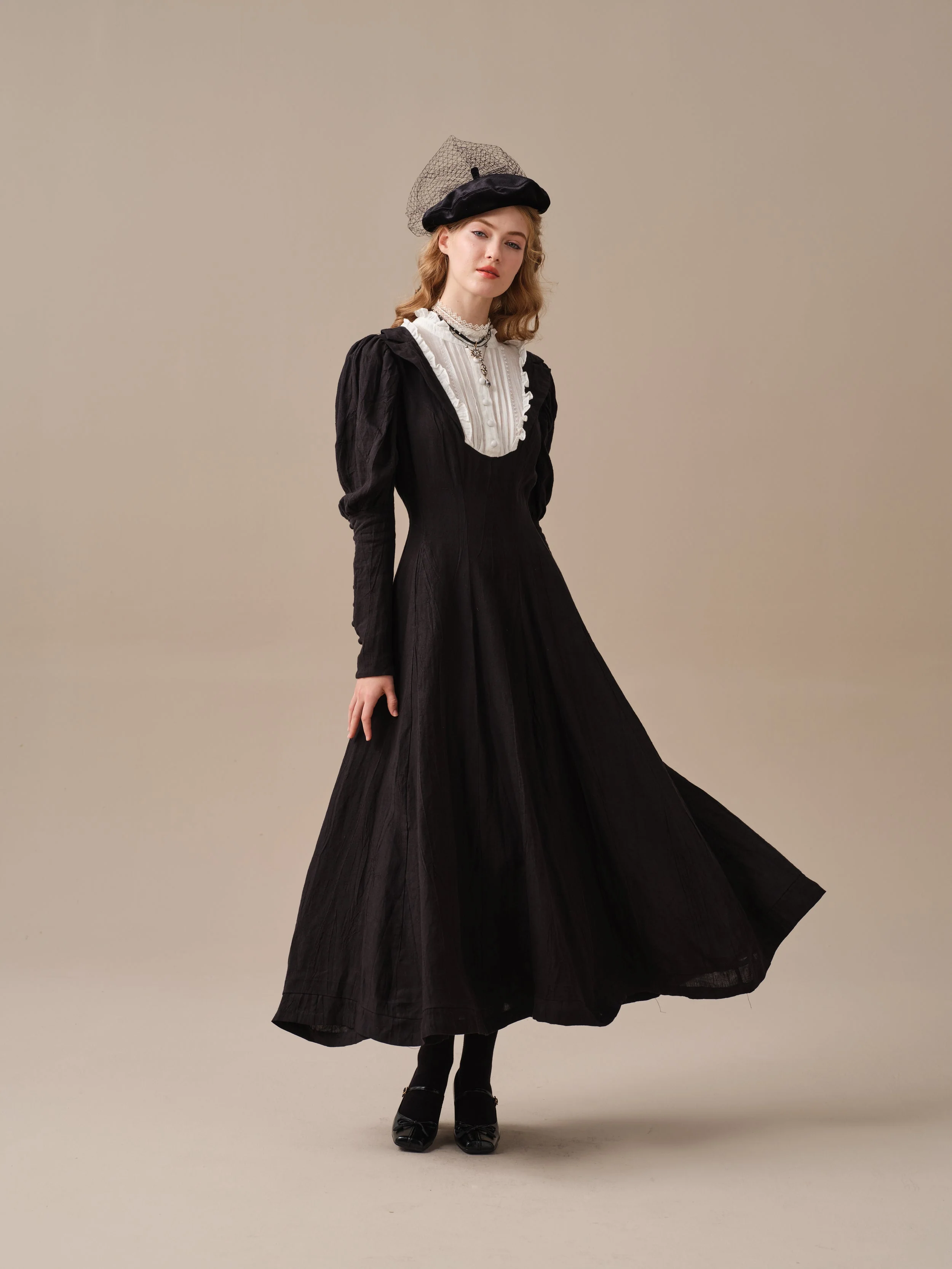 Luna 19 | 100% linen pintucked black dress - Image 29