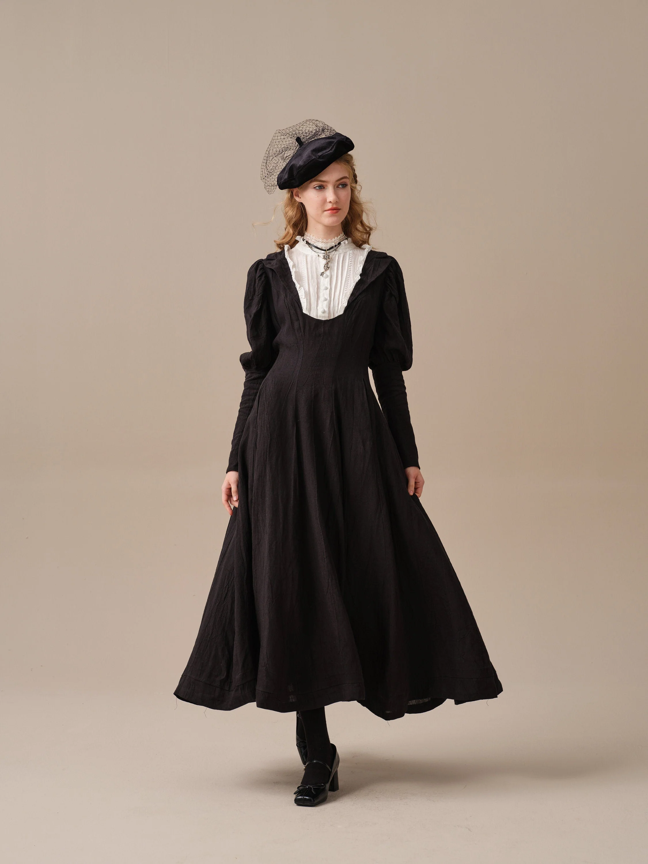 Luna 19 | 100% linen pintucked black dress - Image 3
