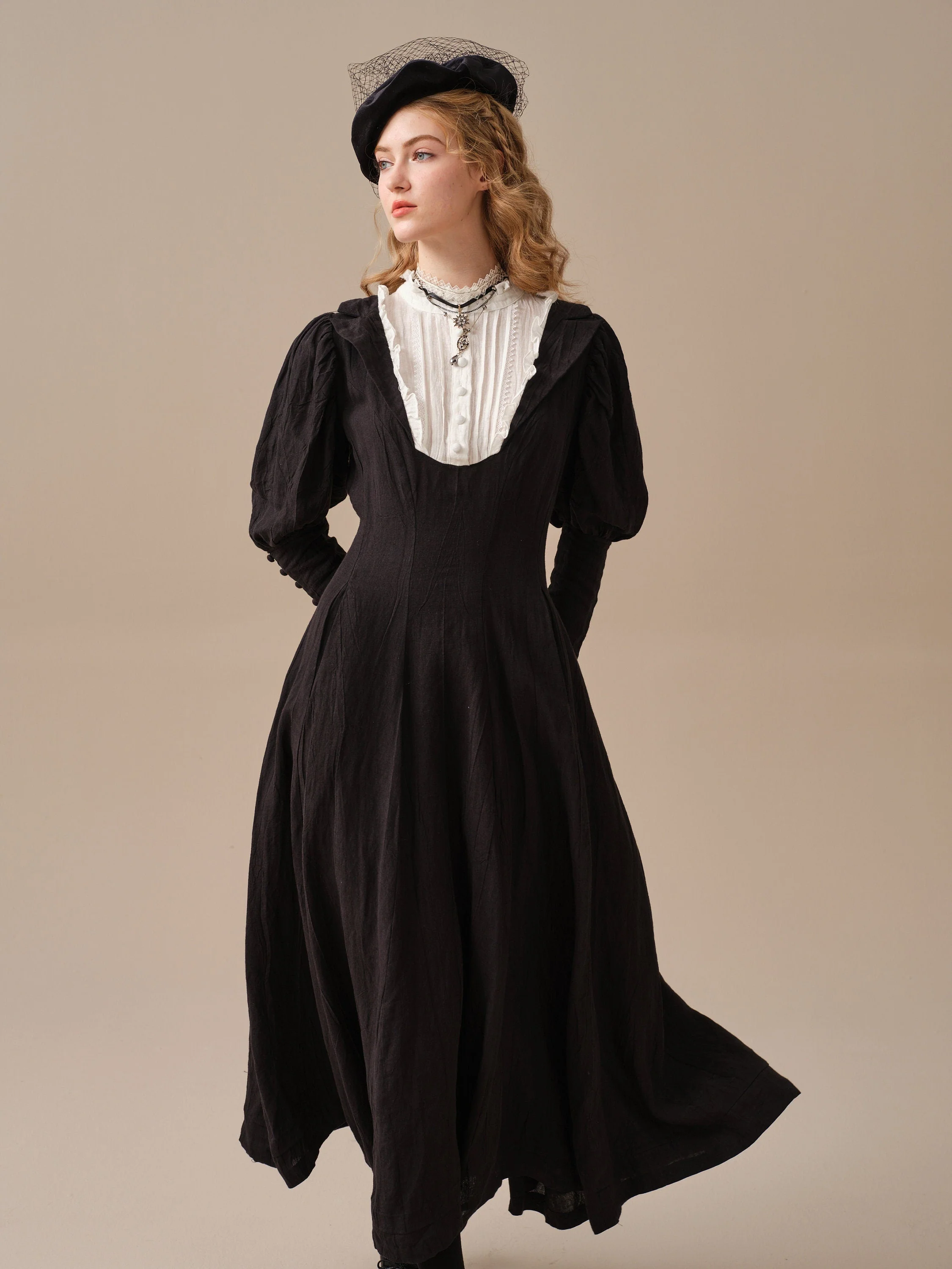 Luna 19 | 100% linen pintucked black dress - Image 4