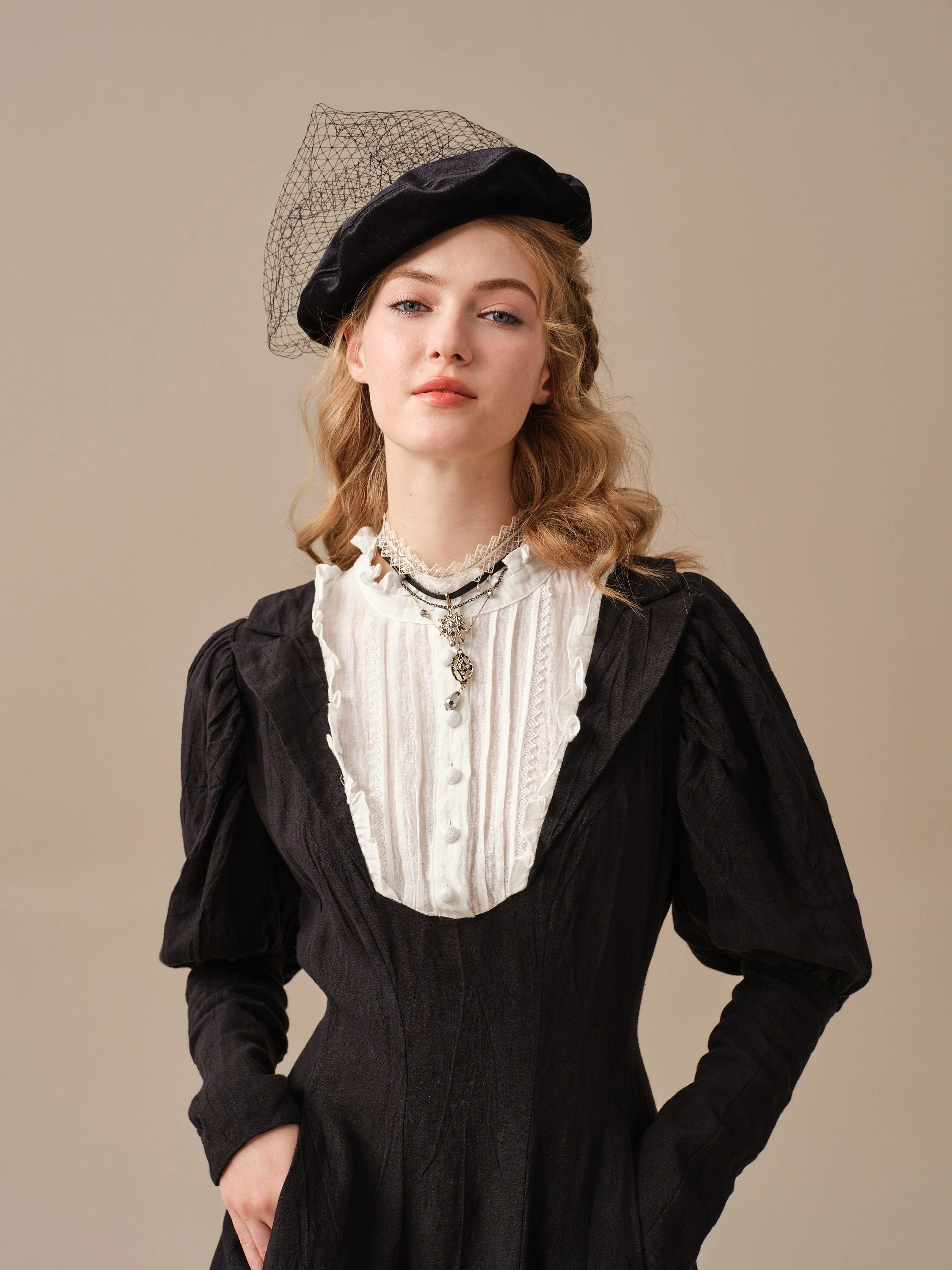 Luna 19 | 100% linen pintucked black dress - Image 5