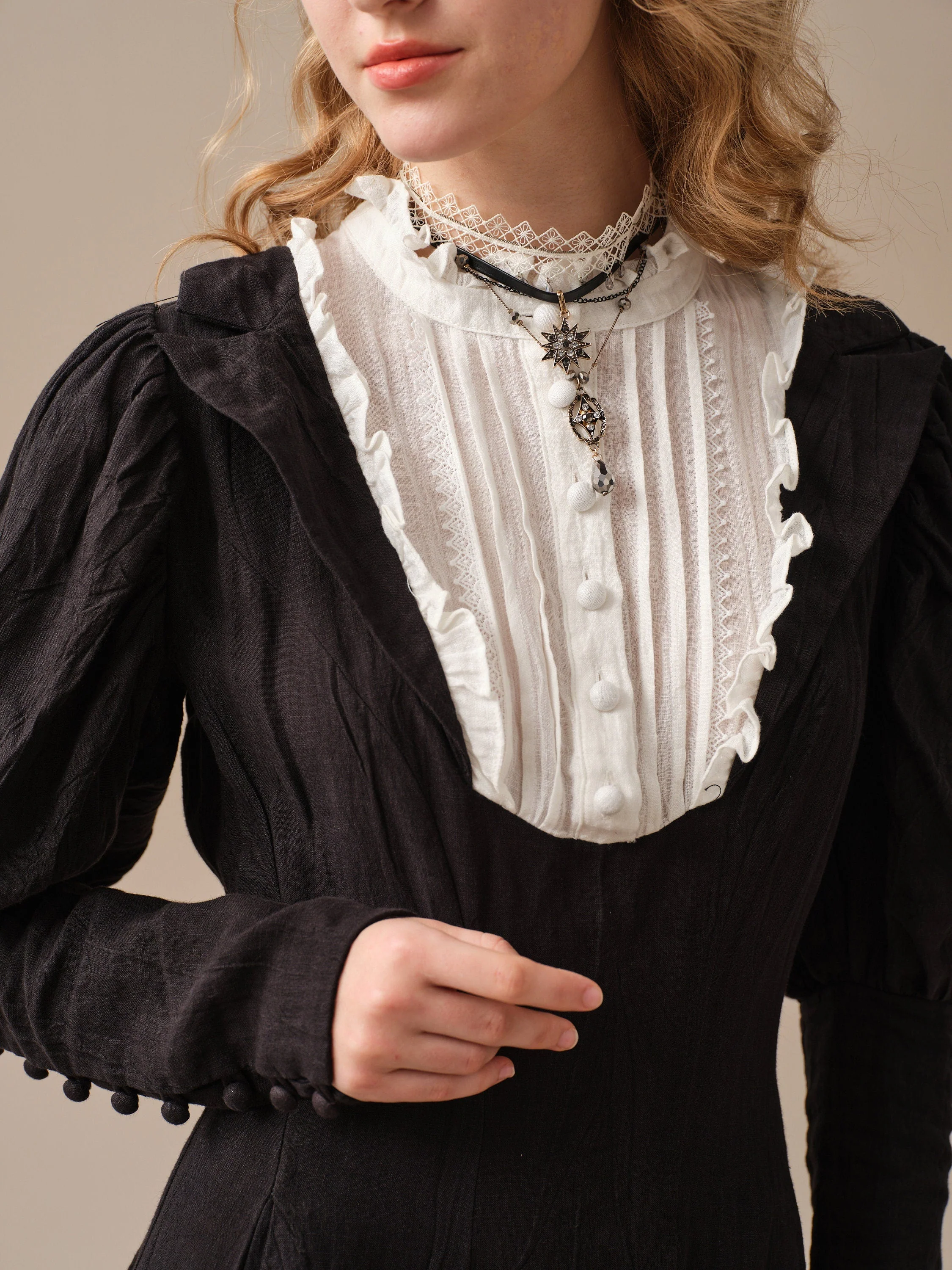 Luna 19 | 100% linen pintucked black dress - Image 6