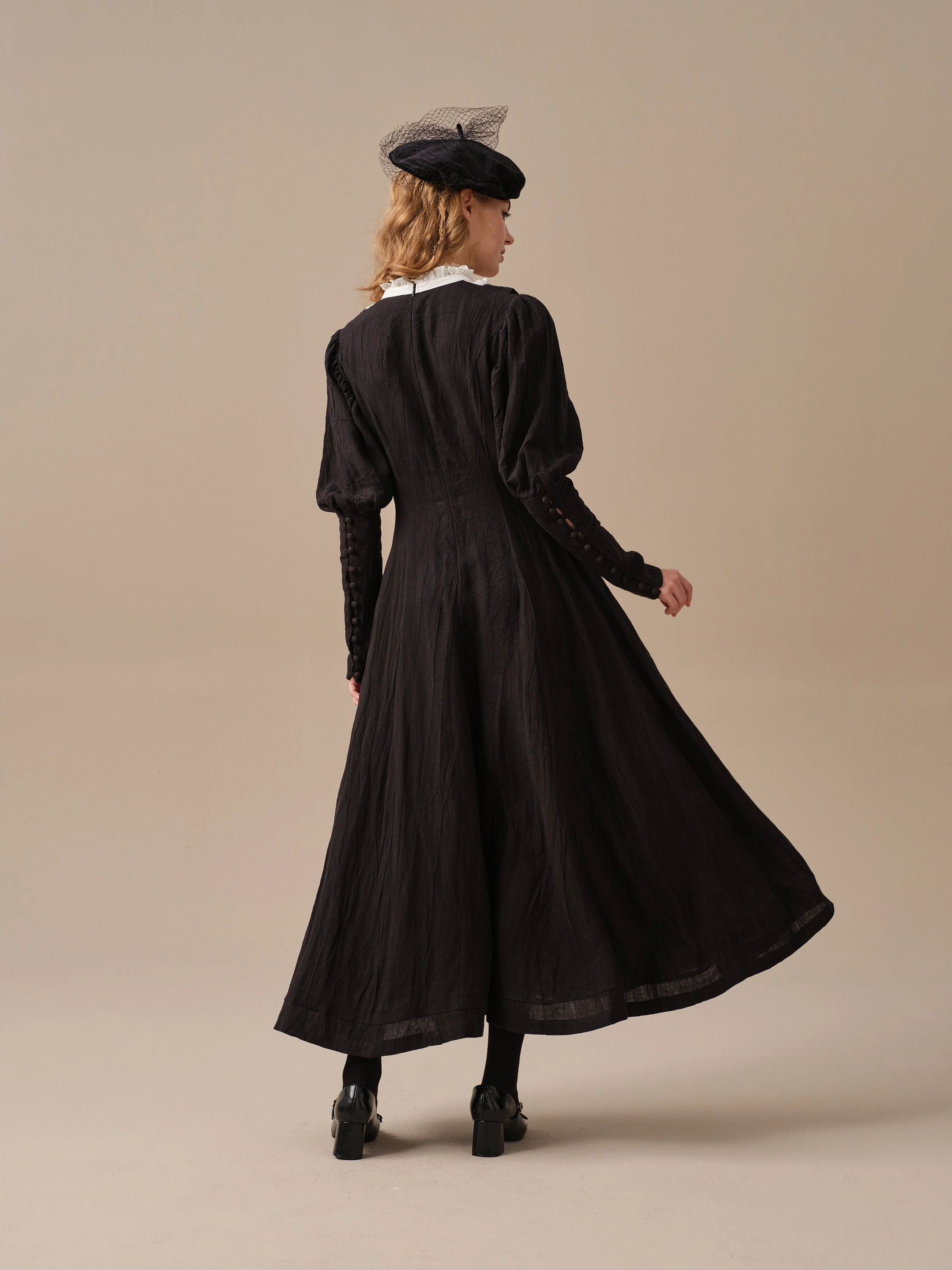 Luna 19 | 100% linen pintucked black dress - Image 8