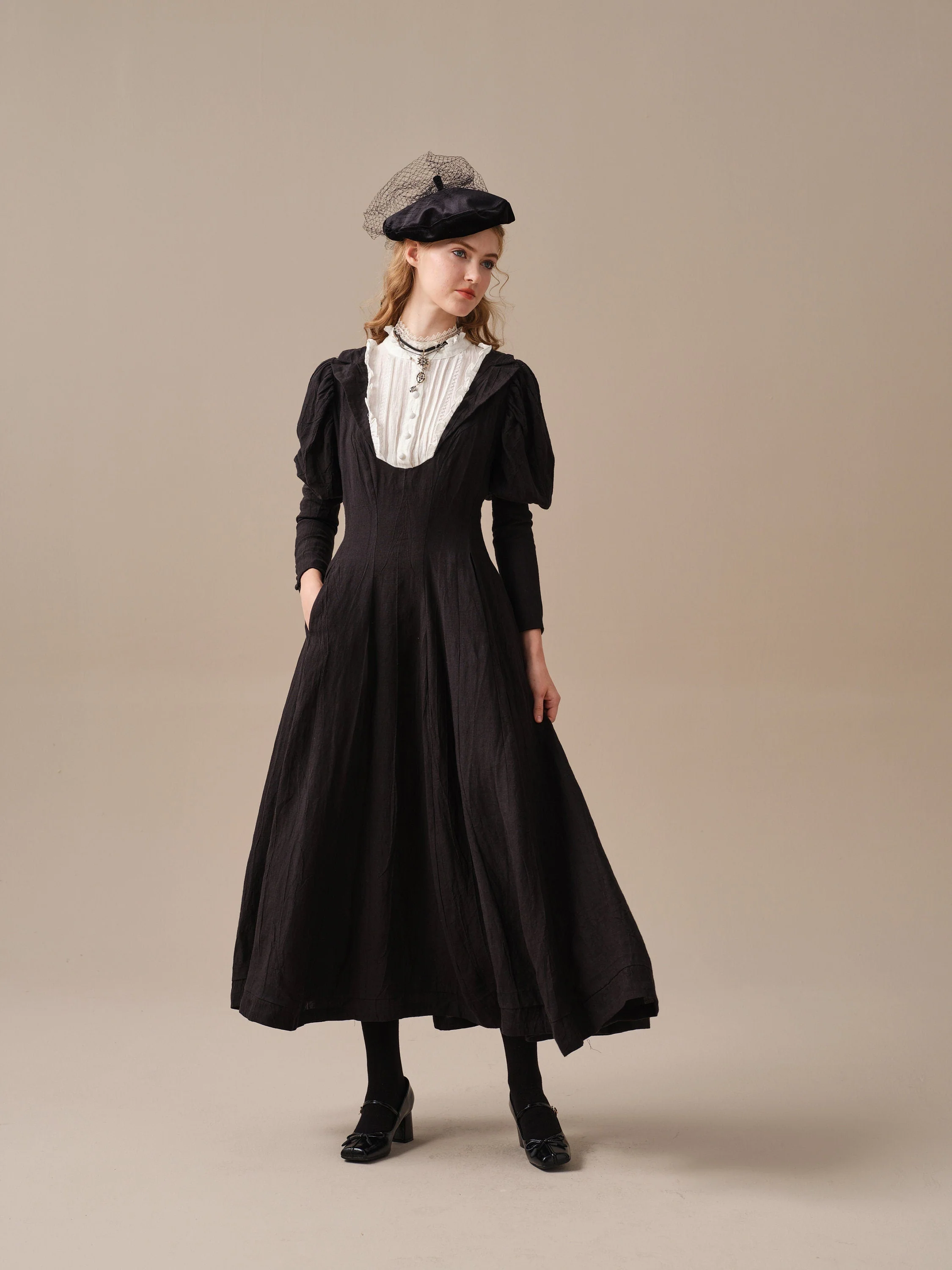 Luna 19 | 100% linen pintucked black dress - Image 9