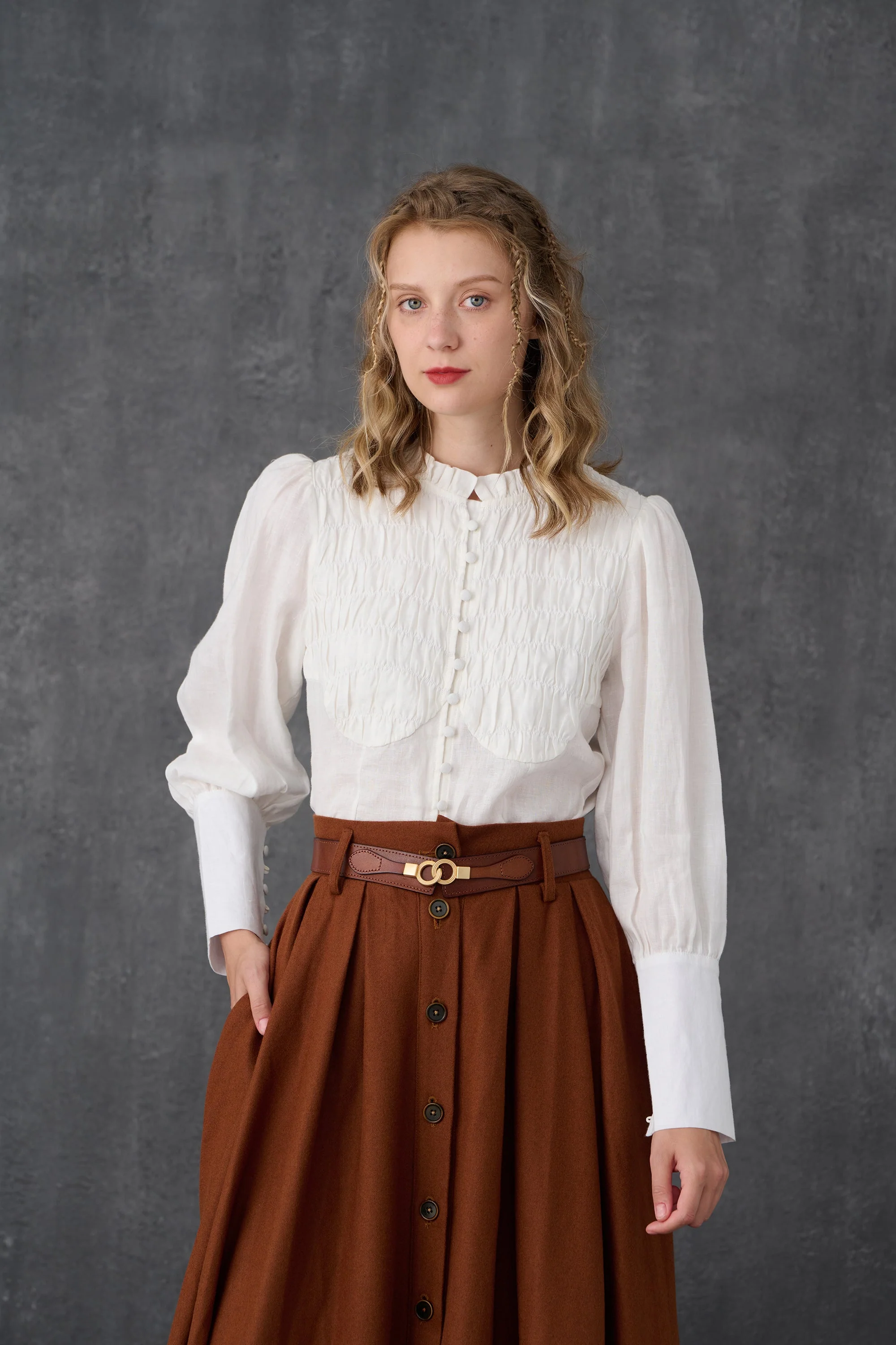 Naomi 33 |  buttoned up wool skirt in brown - Image 20