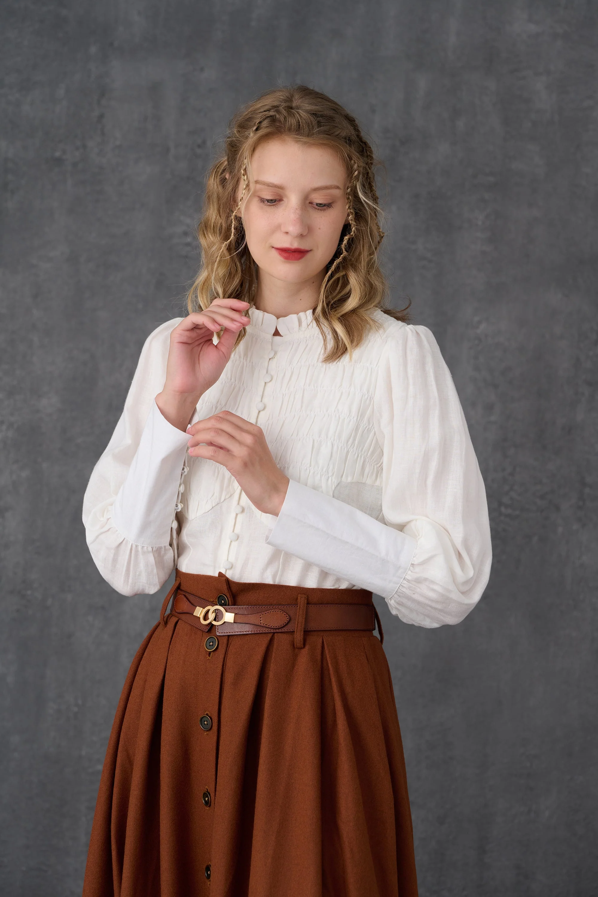 Naomi 33 |  buttoned up wool skirt in brown - Image 21