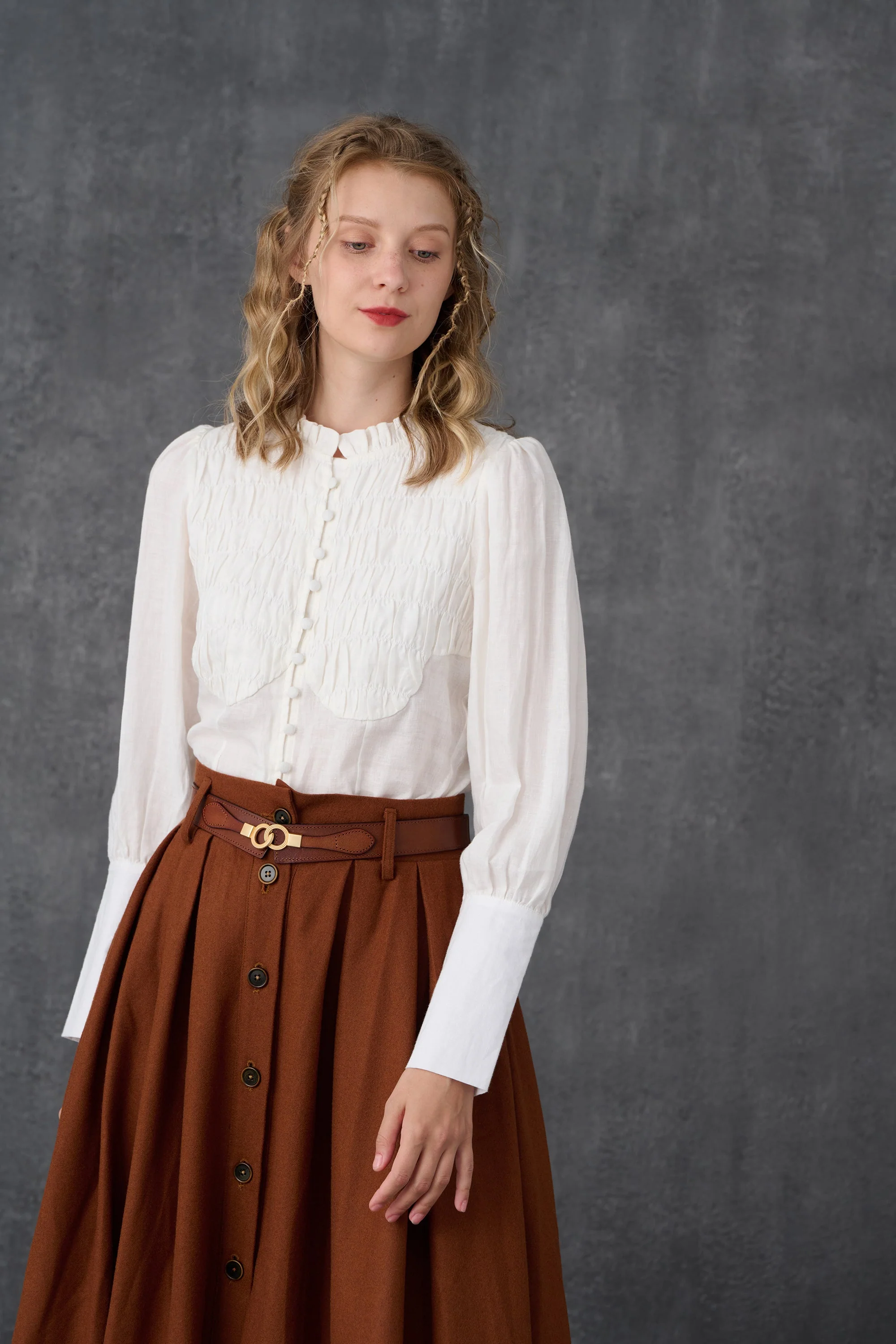 Naomi 33 |  buttoned up wool skirt in brown - Image 22