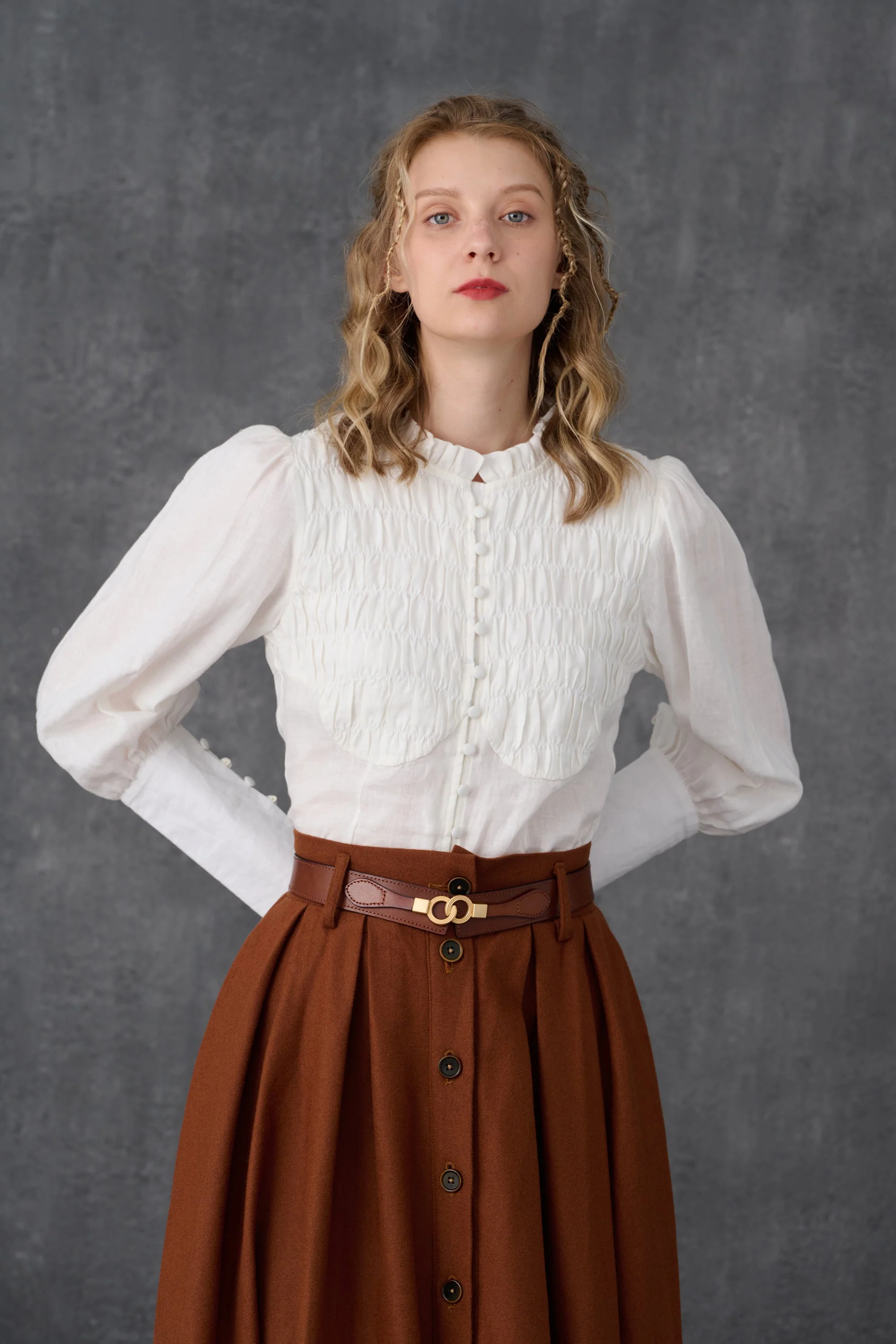 Naomi 33 |  buttoned up wool skirt in brown - Image 23