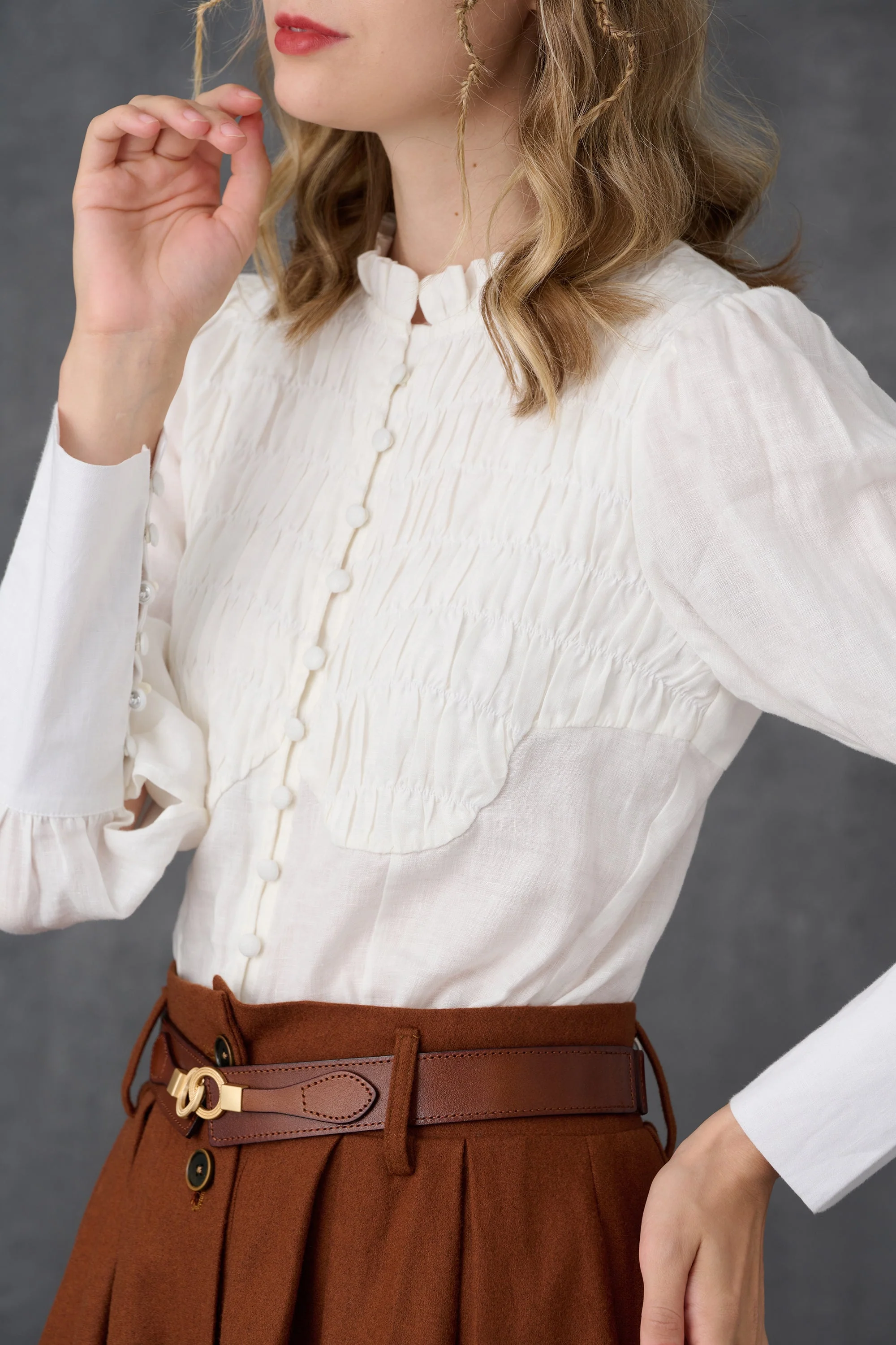 Naomi 33 |  buttoned up wool skirt in brown - Image 25